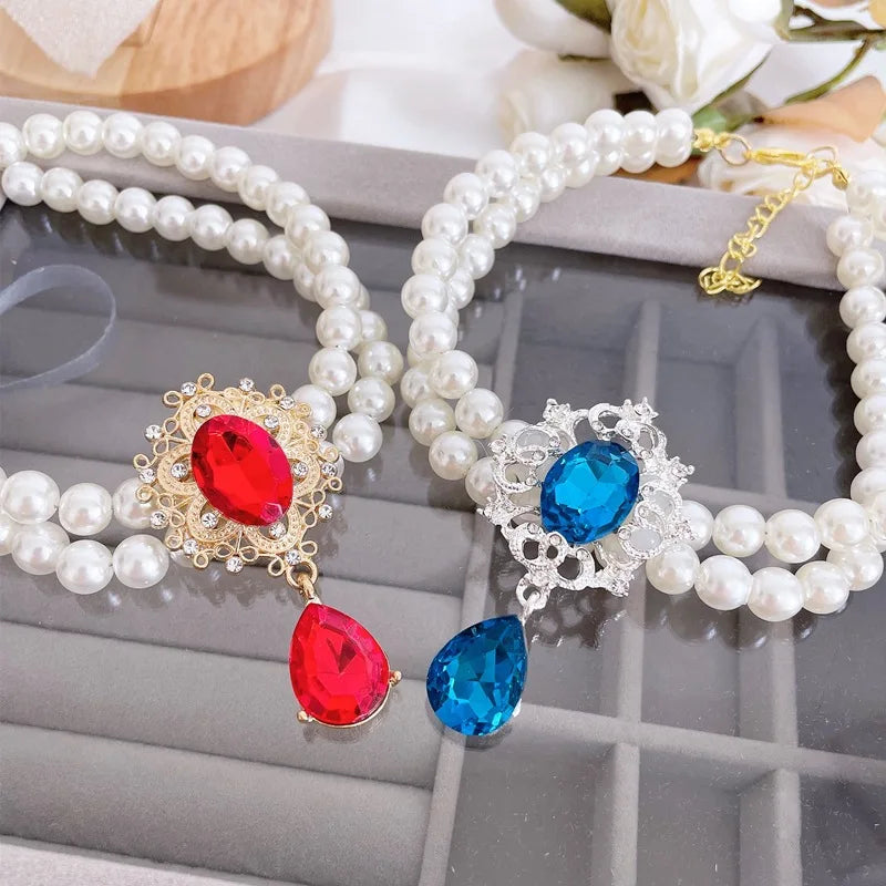 2 Rows Pet Pearls Collar Adjustable Puppy Dog Rhinestone Jewelry Necklaces with Luxury Crystal Accessories for Small Dogs Cats