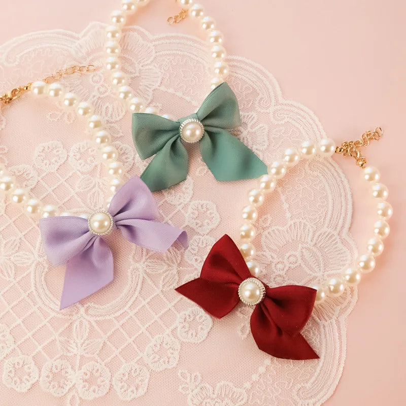 1Pcs New Pet Collar Pearl Bow Necklace Cat Jewelry Cute Collar Puppy Accessories Dog Chain Chihuahua Wedding Jewelry Stuff