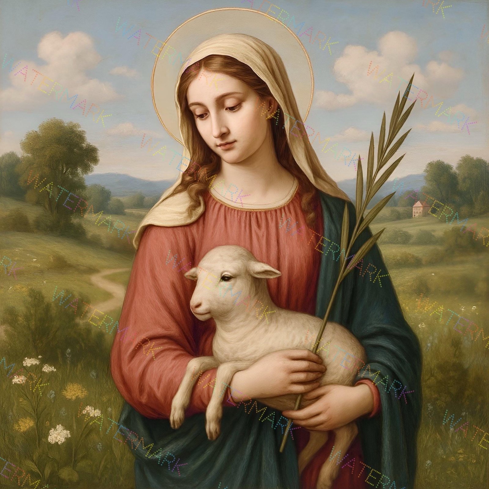 St. Agnes Catholic Art Print | Saint Agnes Painting | Christian Wall Art | Catholic Digital Download | Religious Home Decor - Image 3