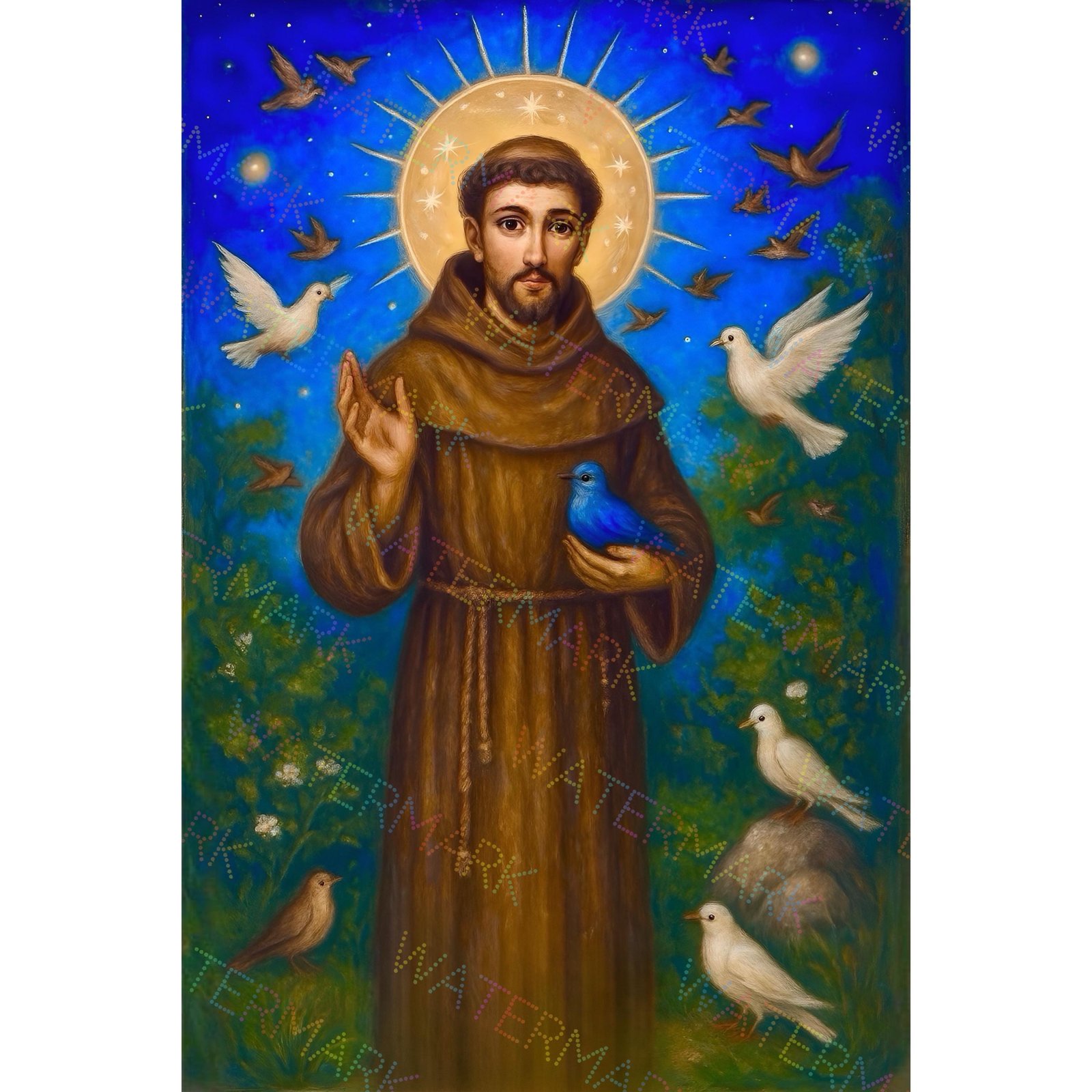 St. Francis of Assisi Canvas Wall Art – Saint with Birds and Blue Sky | Catholic Home Décor | Peaceful Faith Gift