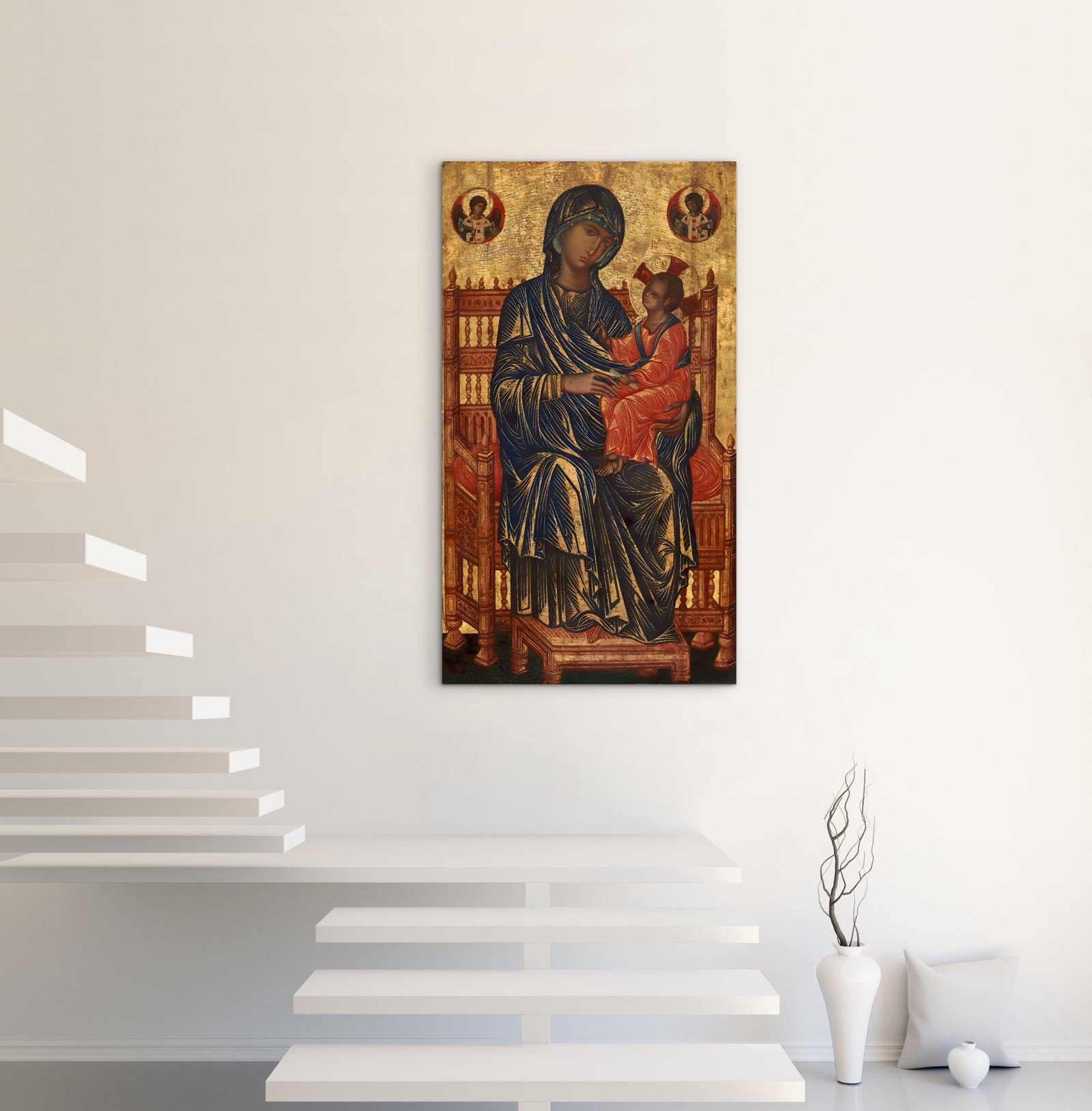 Antique Vintage Madonna and Child Byzantine Icon – 13th Century (Constantinople) Style – Medieval Christian Wall Art Canvas Print - Image 4