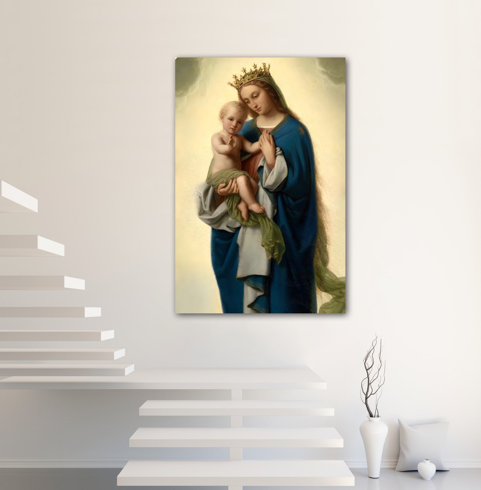 Virgin Mary and Jesus Canvas Art: Vintage Religious Painting