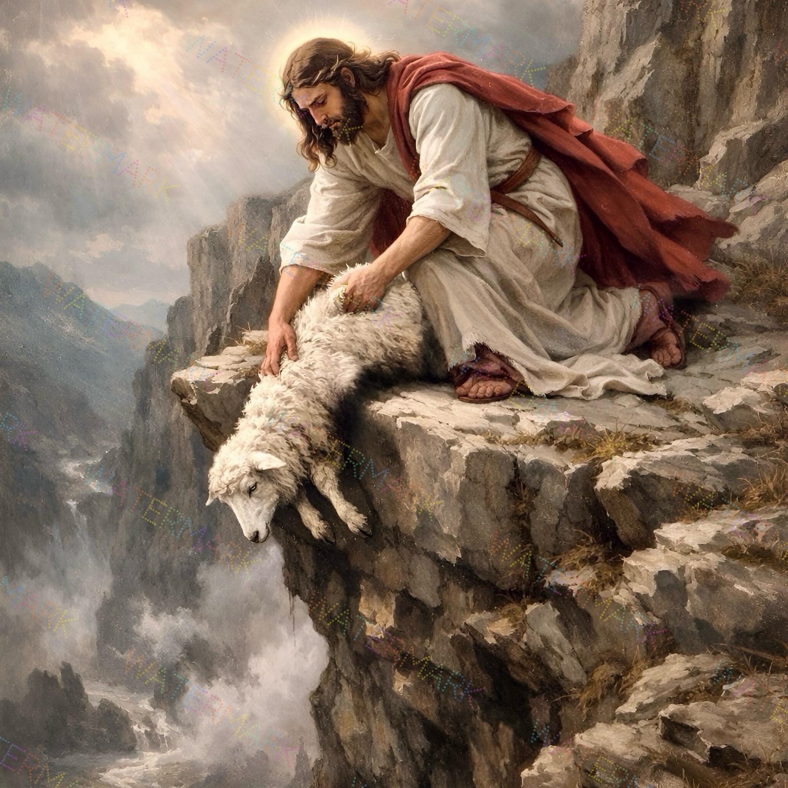 The Good Shepherd Canvas Art: Jesus Christ Rescuing Lost Sheep
