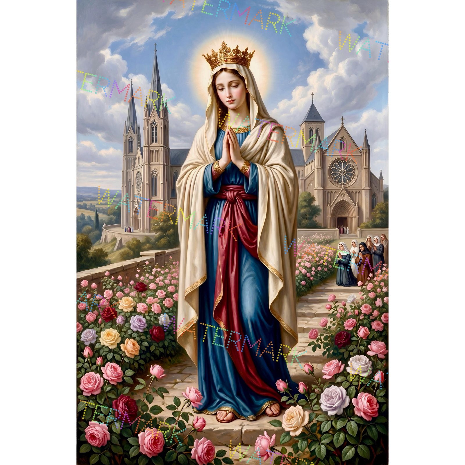 Mary Help of Christians Canvas, Catholic Marian Devotion Wall Art Decor