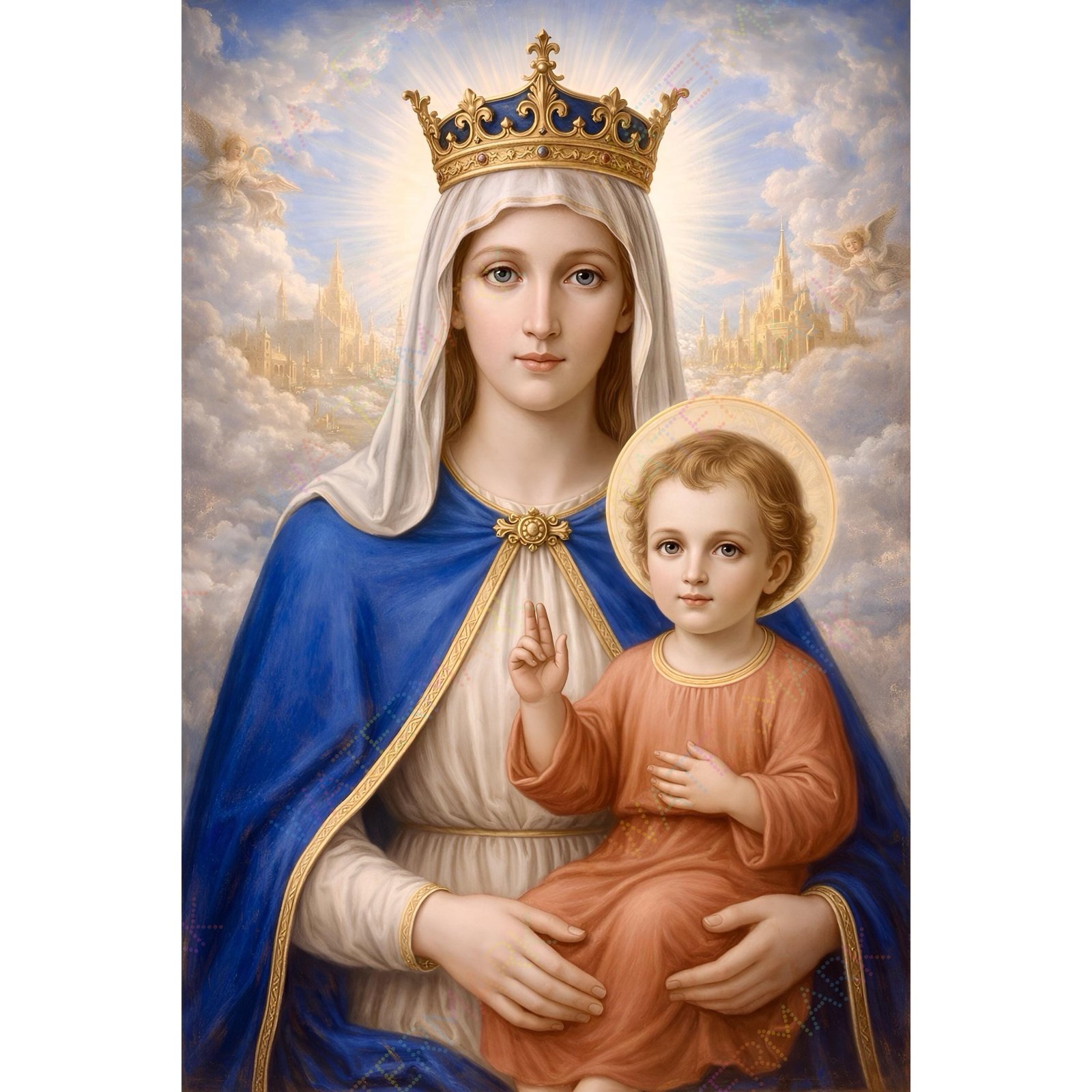 Our Lady Queen & Infant Jesus | Jesus Mary Picture on Canvas | Catholic Artwork