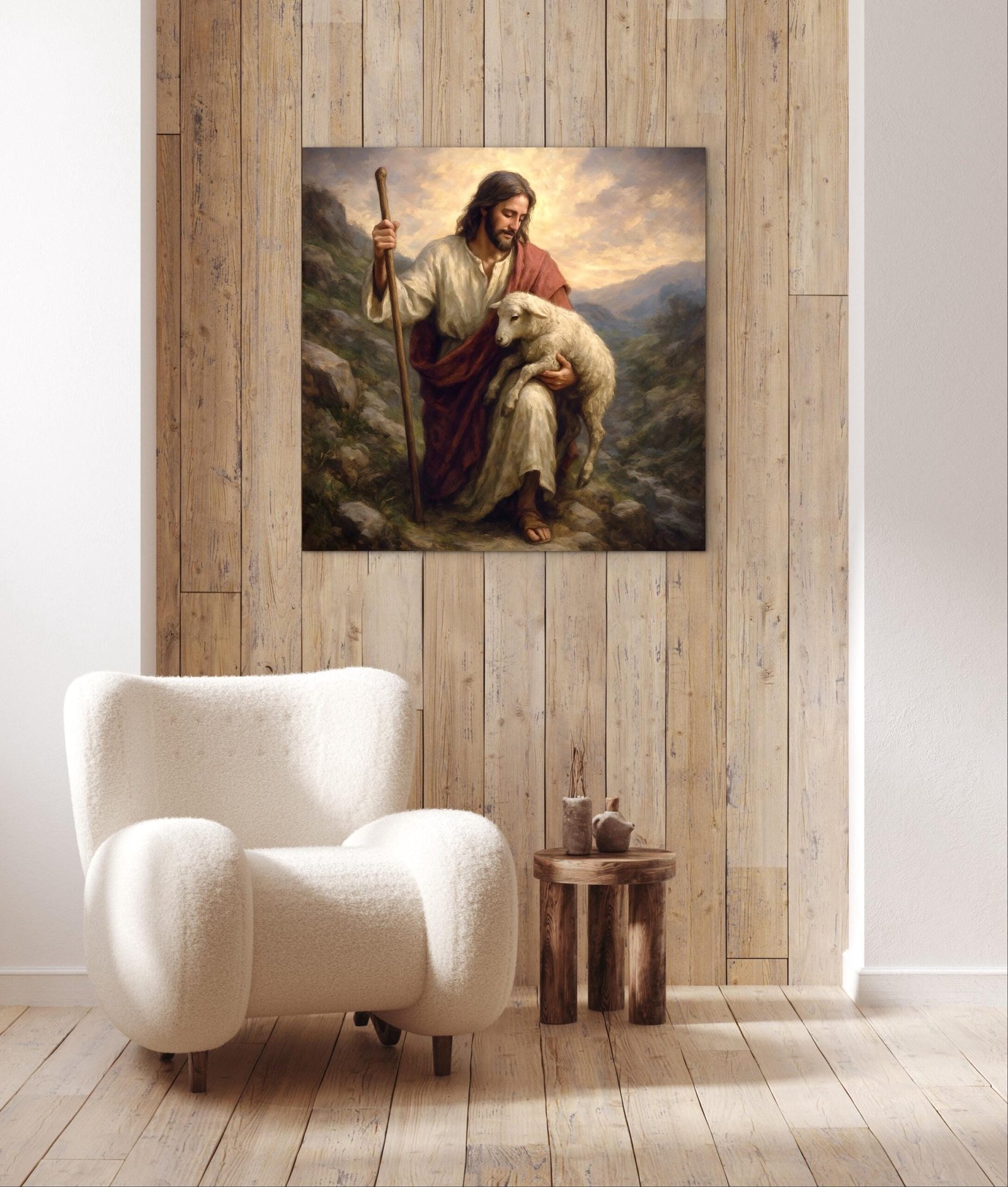 Good Shepherd Finds His Sheep Art Print | Catholic Wall Art | Jesus Religious Painting | Christian Digital Download | Bible Art Printable