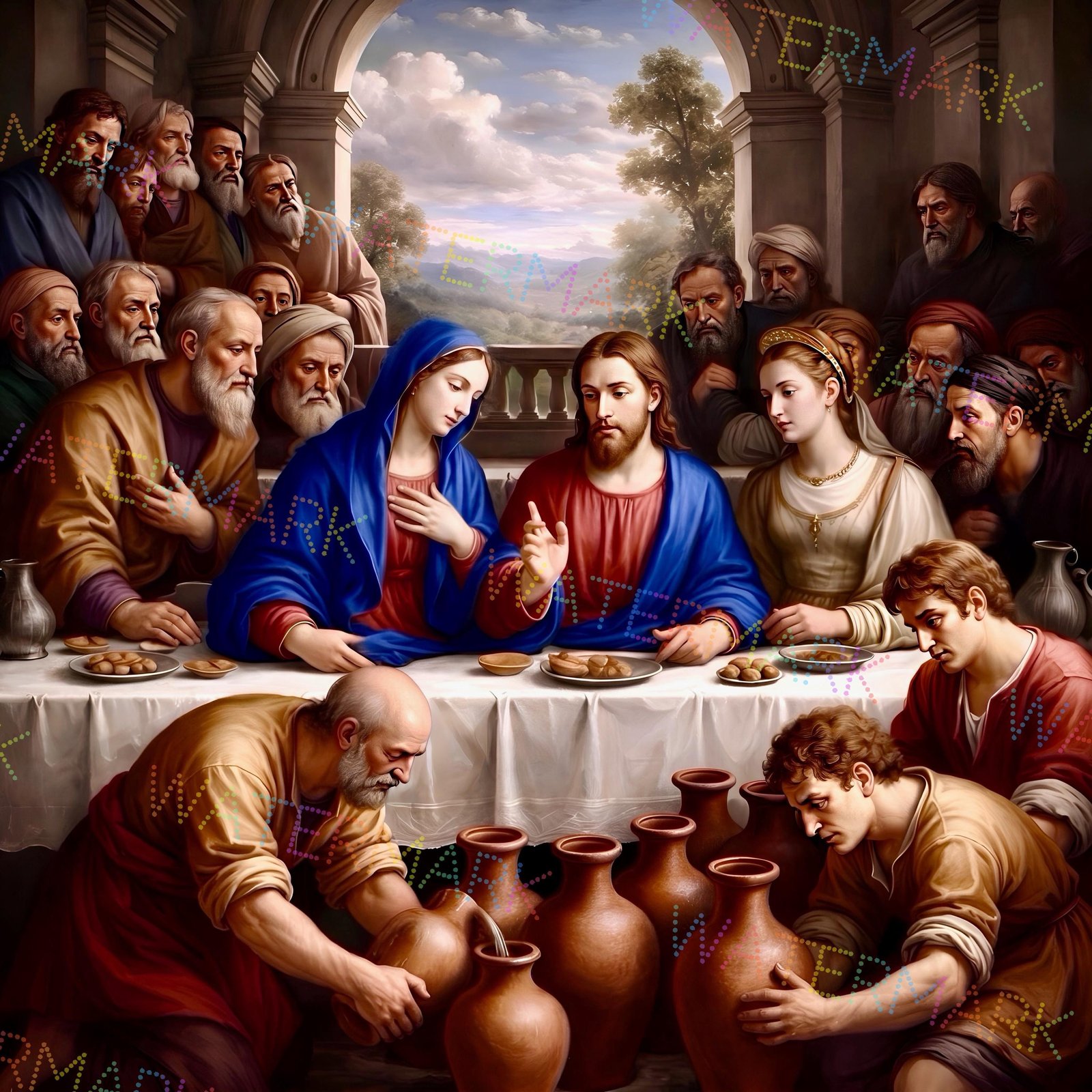 Wedding Feast at Cana Canvas Print – Jesus First Miracle Biblical Artwork