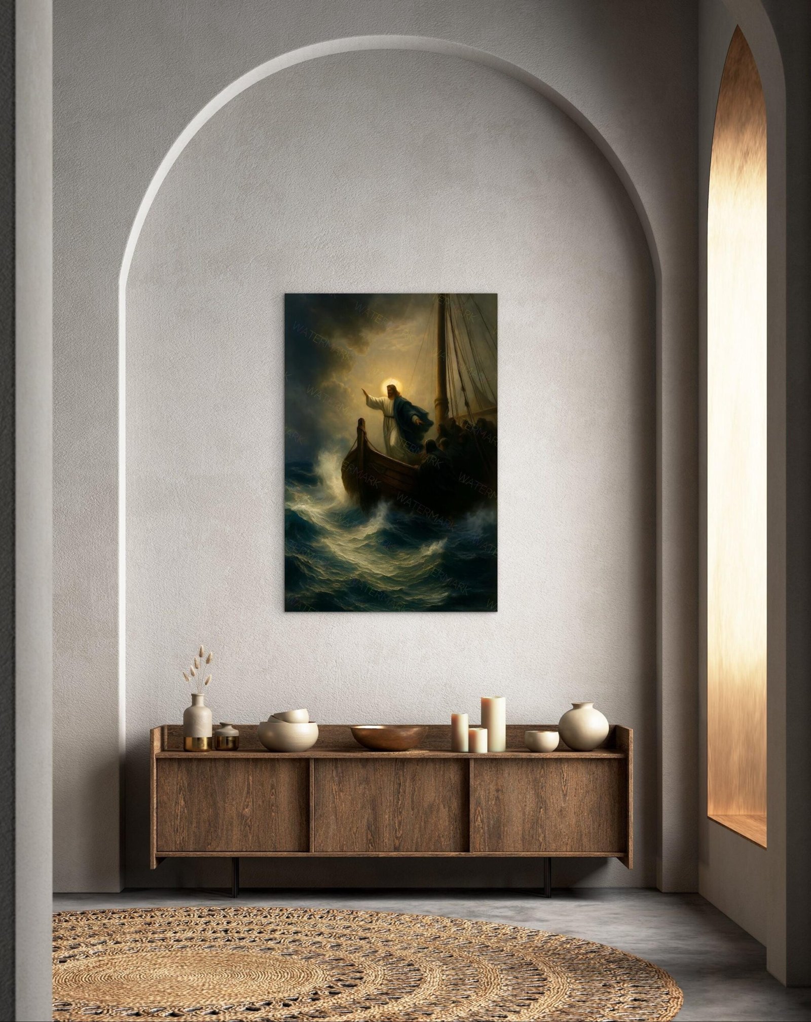 Jesus Calming the Seas Canvas | Christ Calms the Storm Painting | Biblical Wall Art | Christian Home Decor | Inspirational Jesus Artwork - Image 4