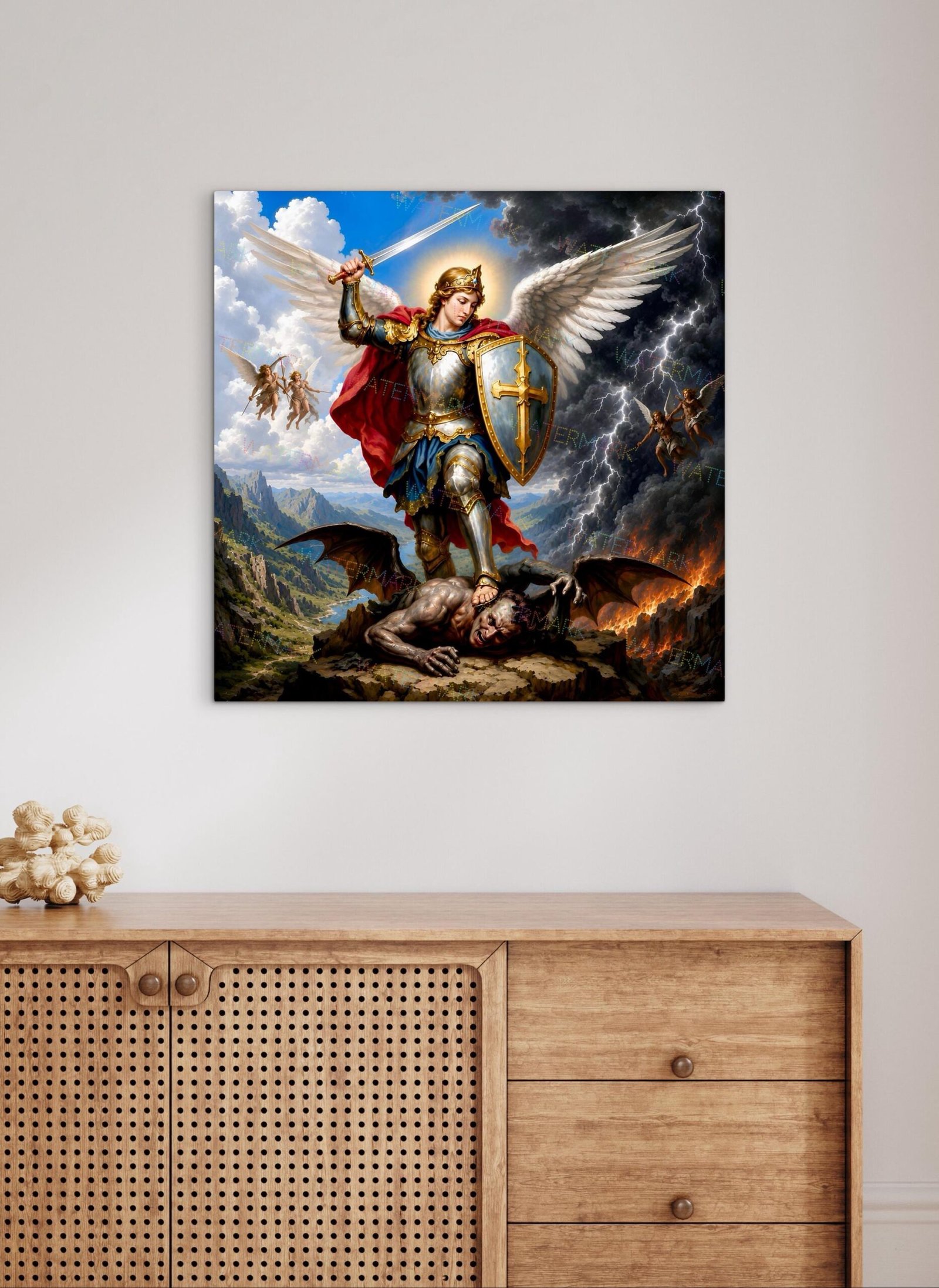 St Michael Defeating Satan Canvas | Catholic Archangel Wall Art - Image 4