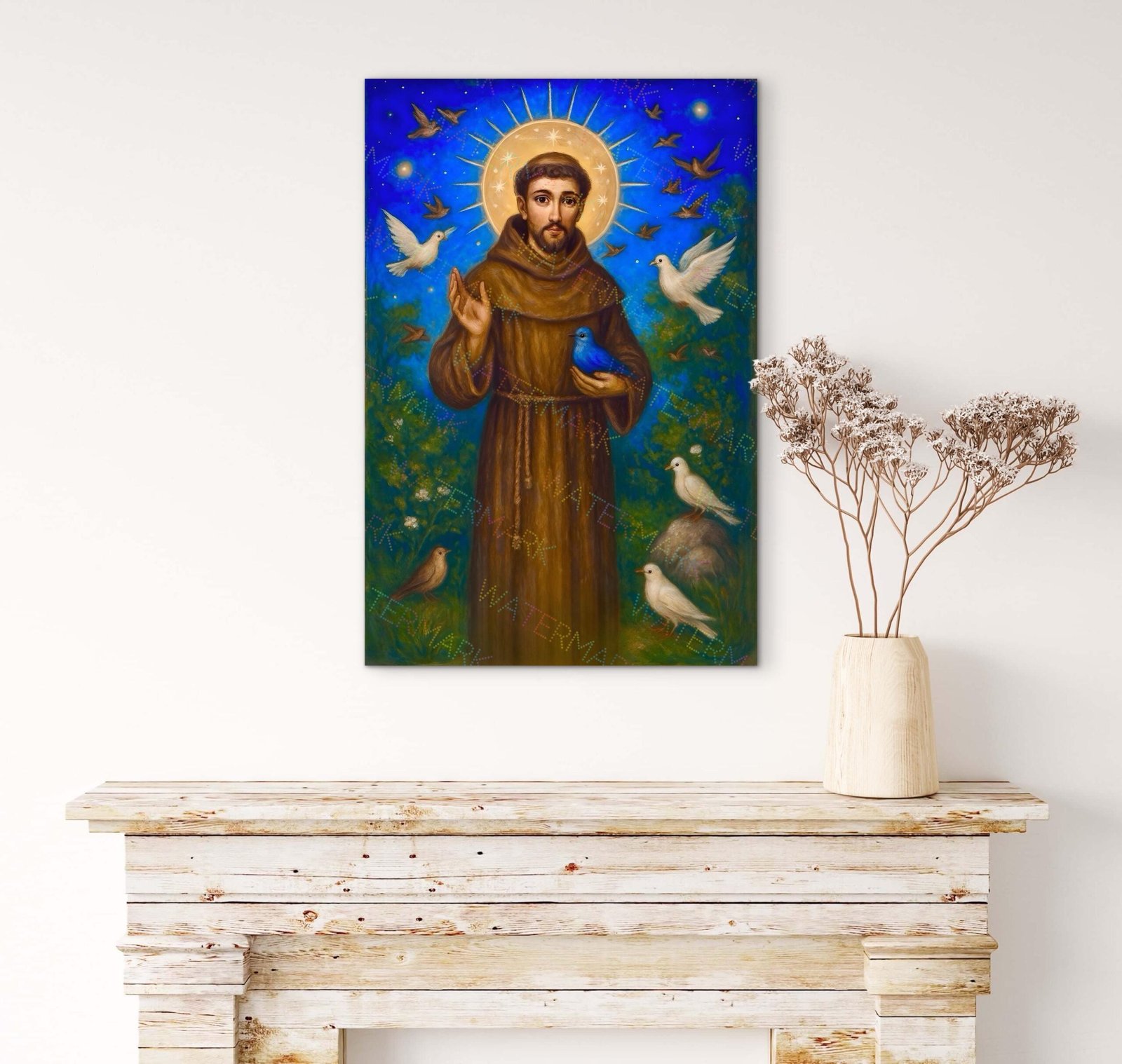 St. Francis Among Birds Digital Download, Modern Christian Wall Art, Saint Francis Painting, Nature & Faith Home Décor, Catholic Printable