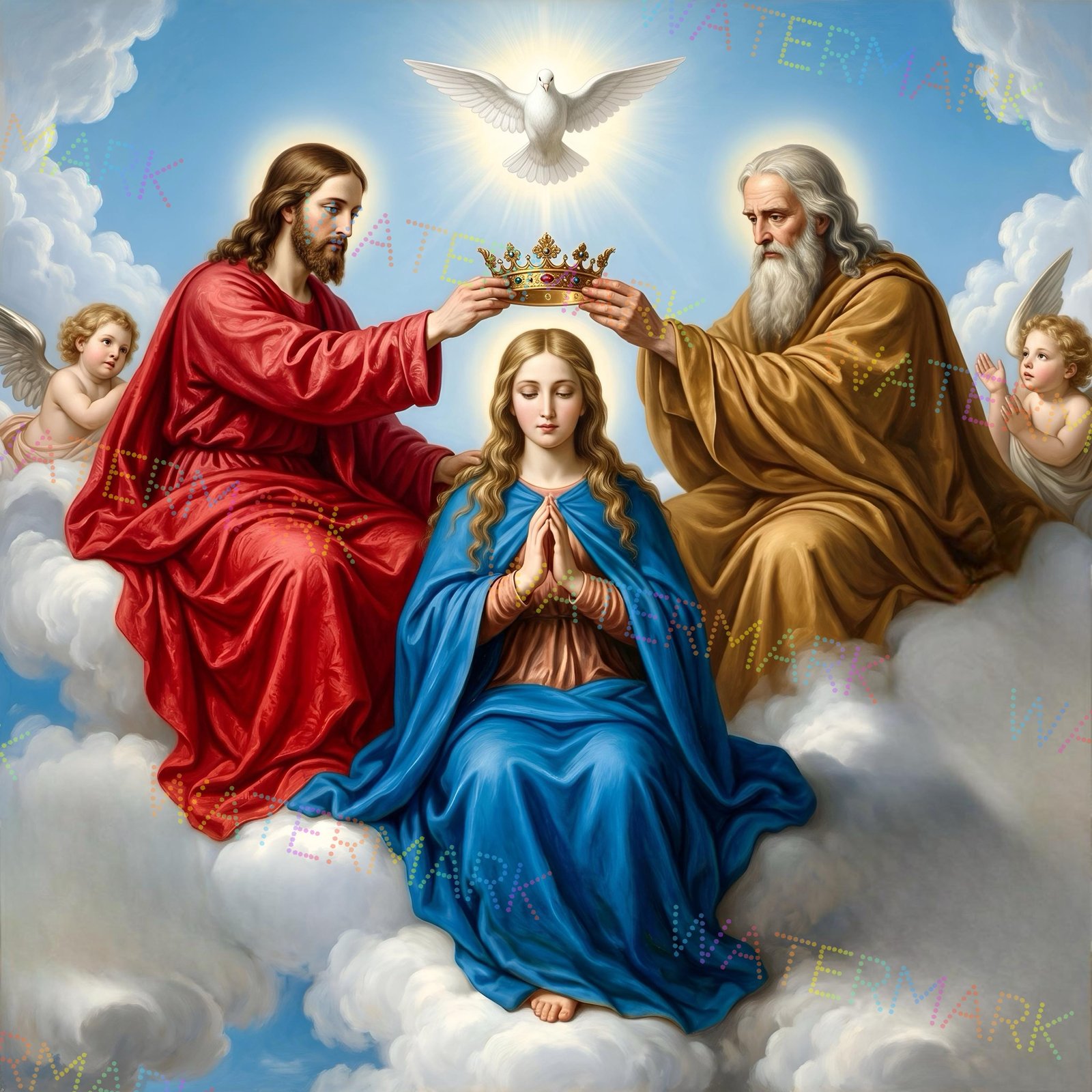 Virgin Mary Coronation Canvas, Catholic Gift, Christian Wall Art, Religious Decor