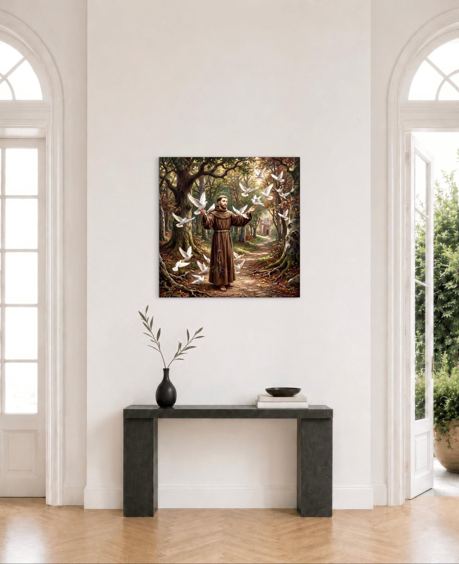 St. Francis of Assisi with Birds Canvas | Woodland Catholic Wall Art - Image 6