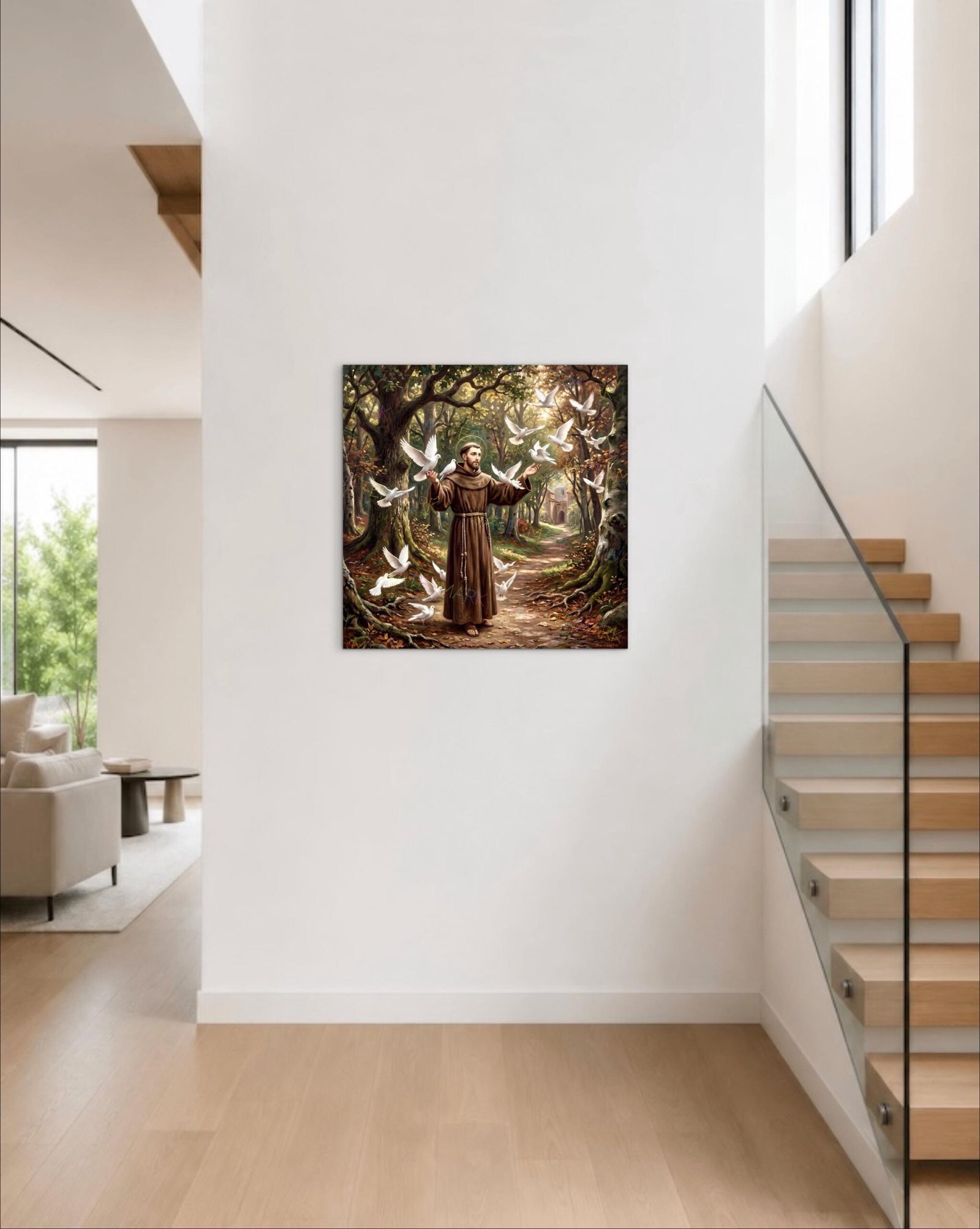 St. Francis of Assisi with Birds Canvas | Woodland Catholic Wall Art - Image 7
