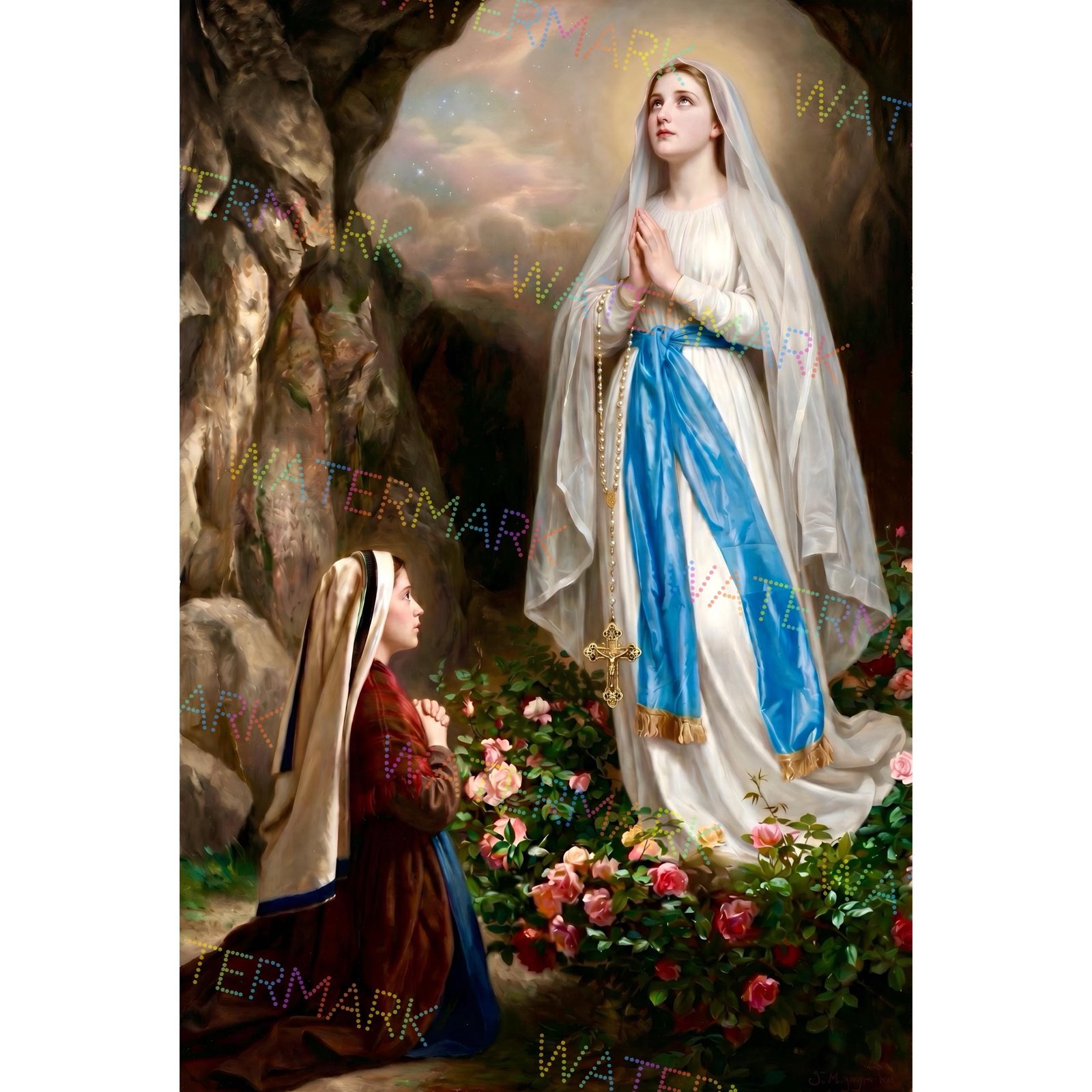 Our Lady of Lourdes Apparition Canvas | St. Bernadette Vision | Catholic Wall Art