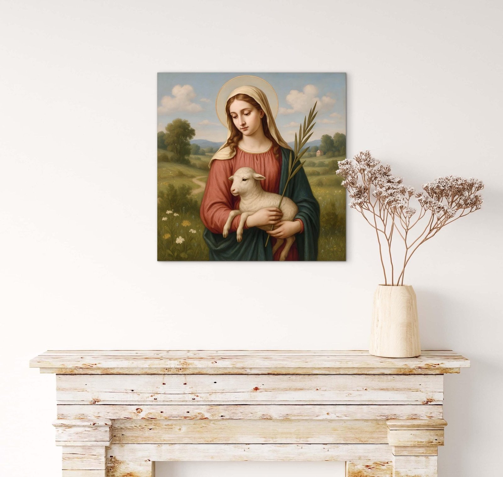 St. Agnes Catholic Art Print | Saint Agnes Painting | Christian Wall Art | Catholic Digital Download | Religious Home Decor
