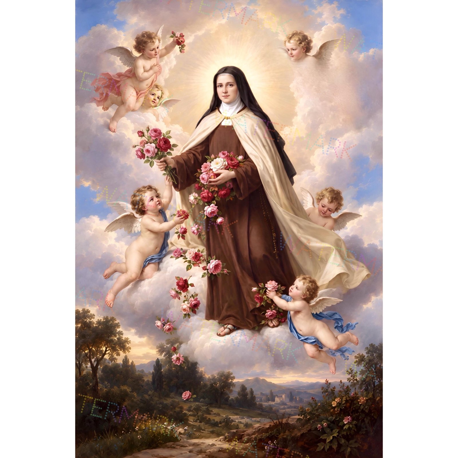 St. Thérèse of Lisieux Canvas | Heavenly Roses Little Flower Catholic Art