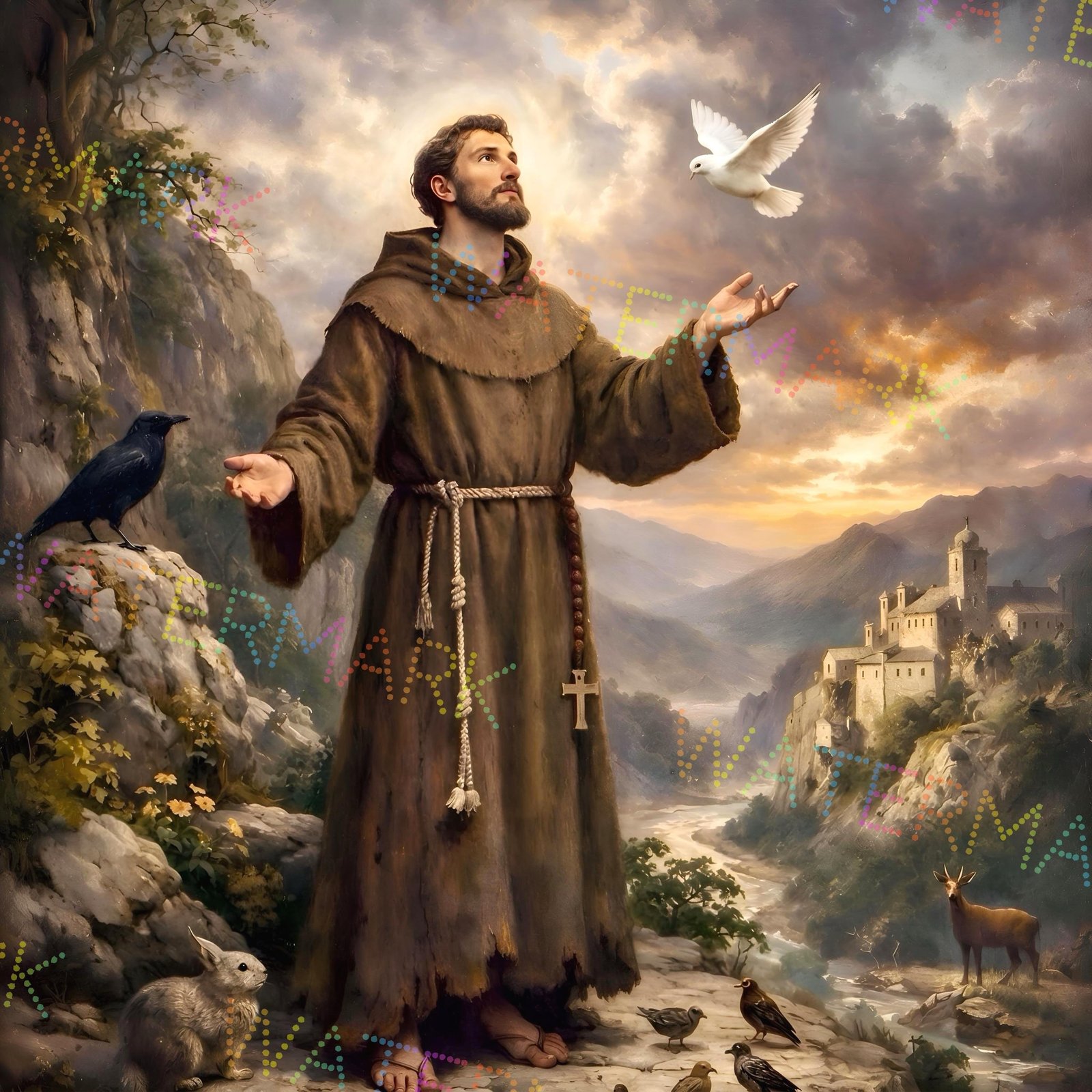 St. Francis of Assisi Canvas Art | Birds & Animals | Patron Saint of Nature Artwork