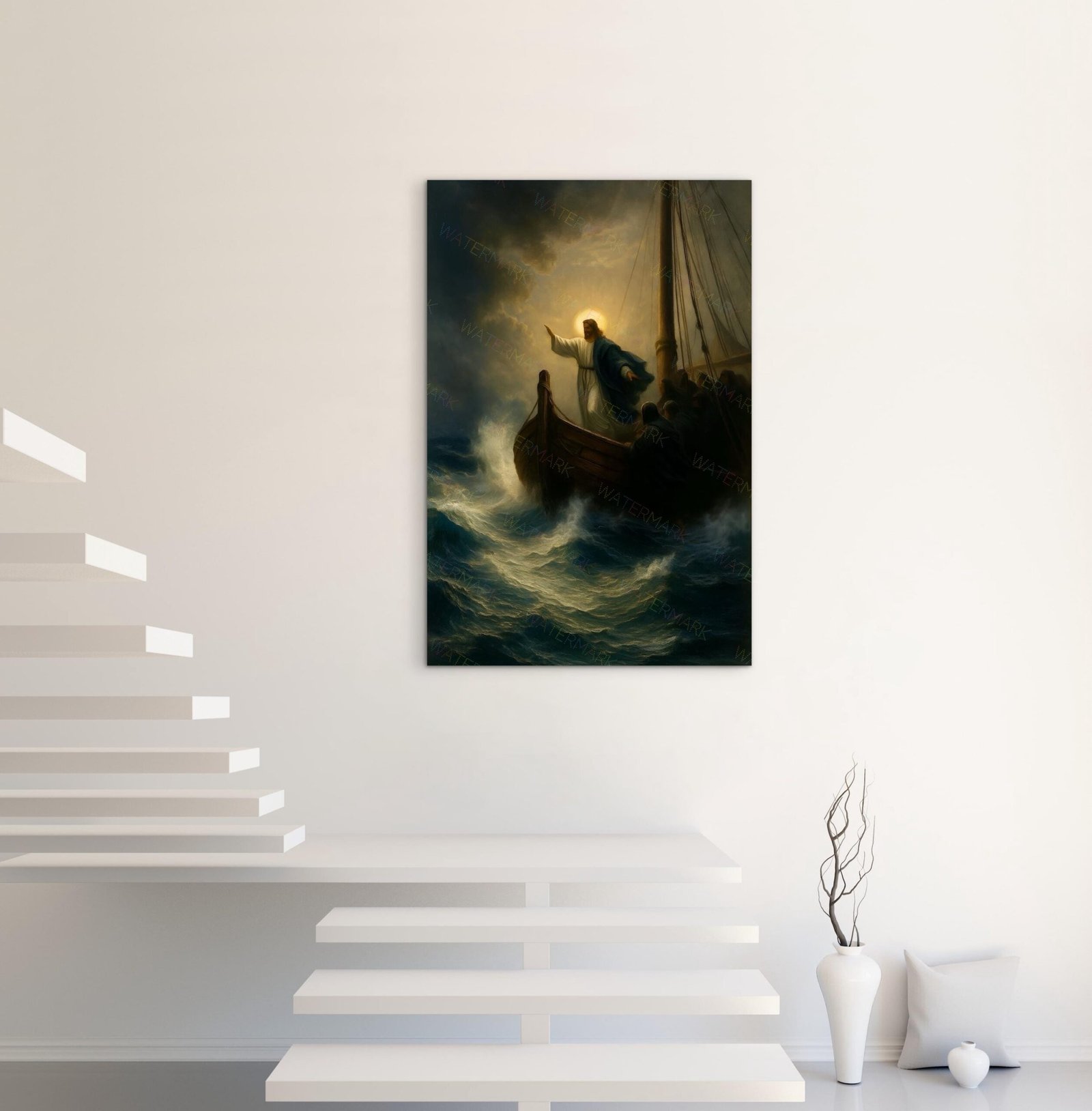 Jesus Calming the Seas Canvas | Christ Calms the Storm Painting | Biblical Wall Art | Christian Home Decor | Inspirational Jesus Artwork - Image 3