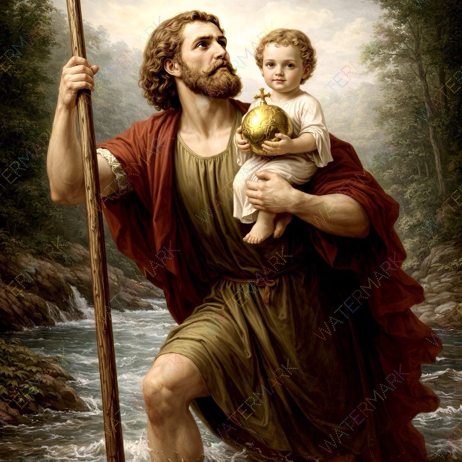 St. Christopher Canvas | Saint Picture on Canvas | Catholic Gift | Patron of Travelers