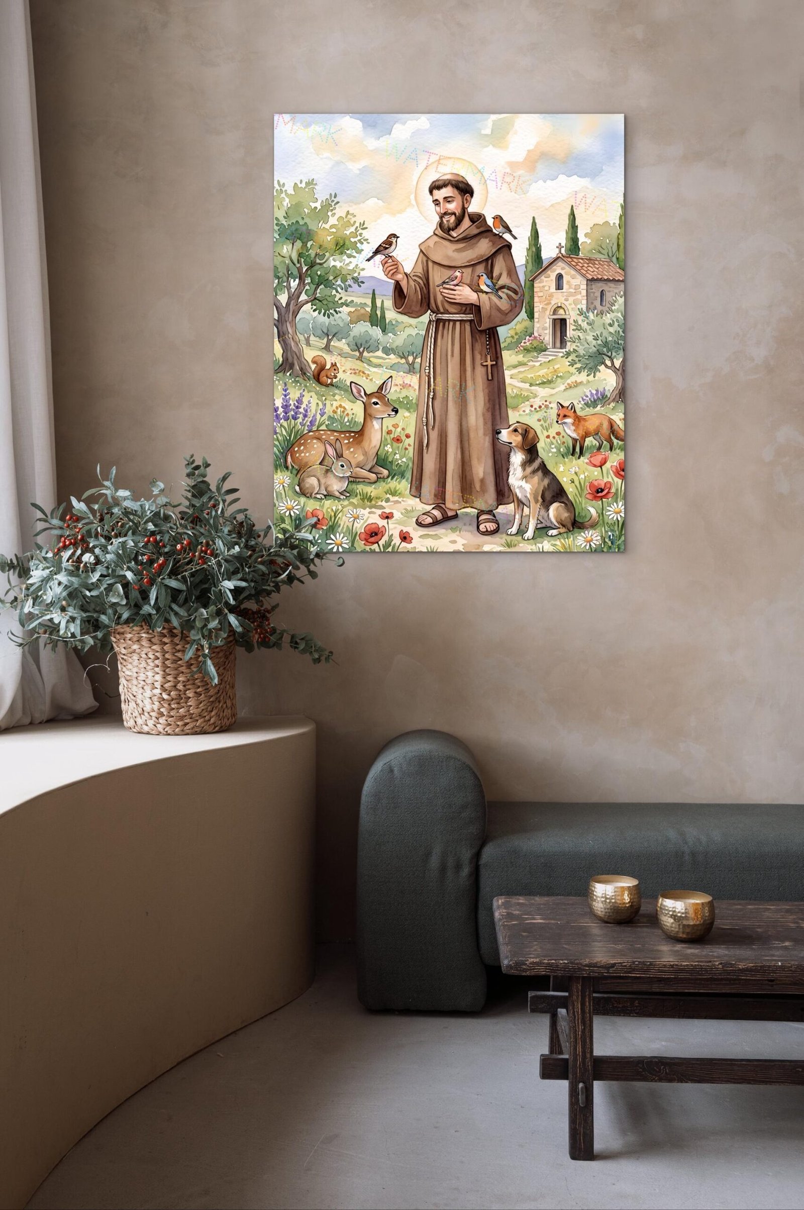 St Francis of Assisi Watercolor Print, Catholic Wall Art, Digital Download
