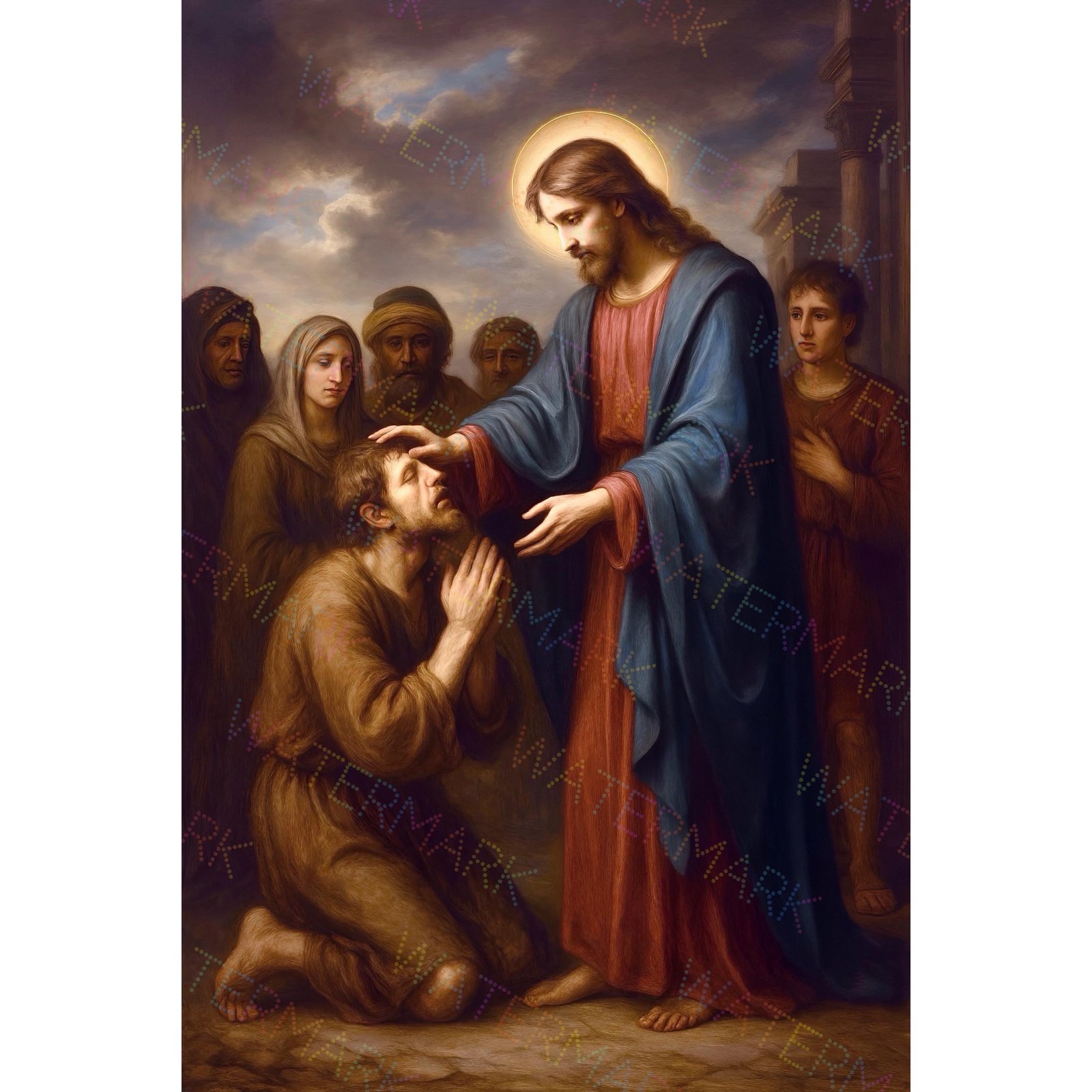 Jesus Healing the Blind Man Canvas | Miracle of Christ Painting | Biblical Healing Art | Christian Wall Decor | Religious Gift Artwork