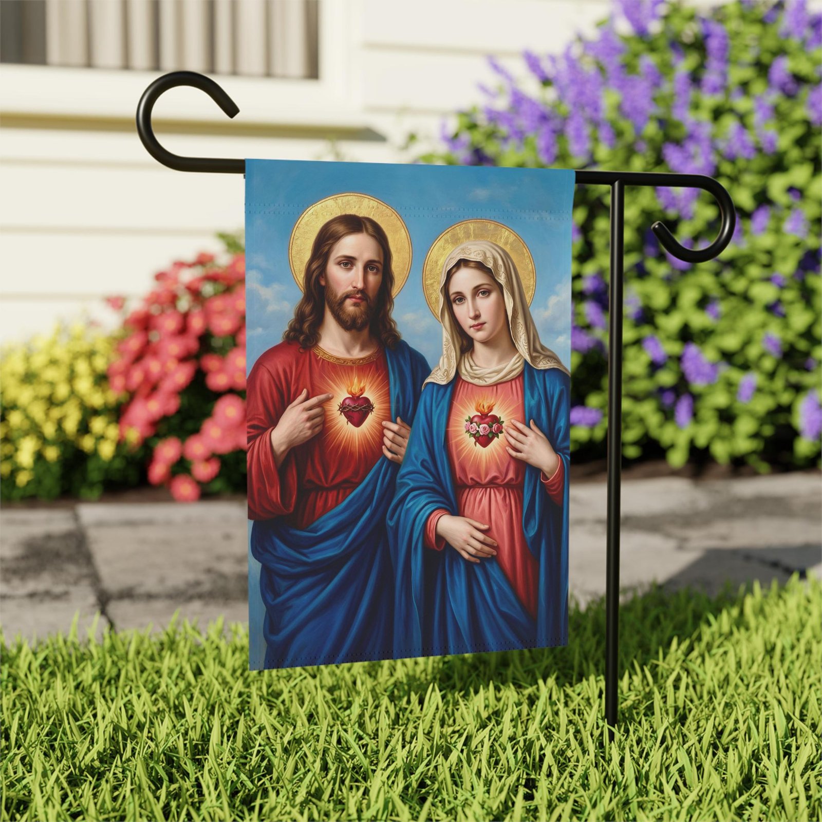 Sacred Hearts Jesus and Mary Garden Flag | House Banner