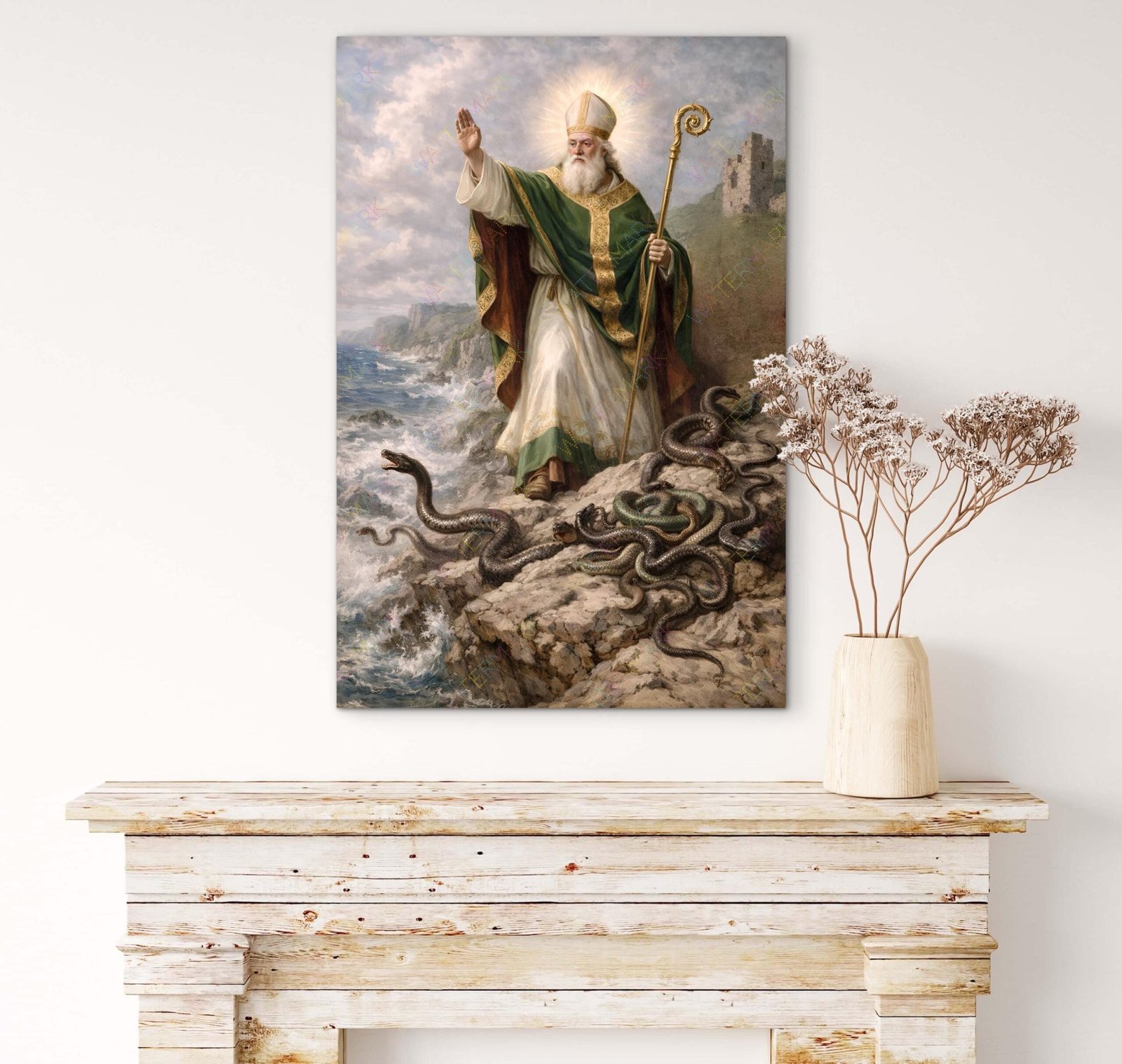 St. Patrick Bishop Canvas, Irish Wall Art, Driving Snakes Out Of Ireland - Image 2