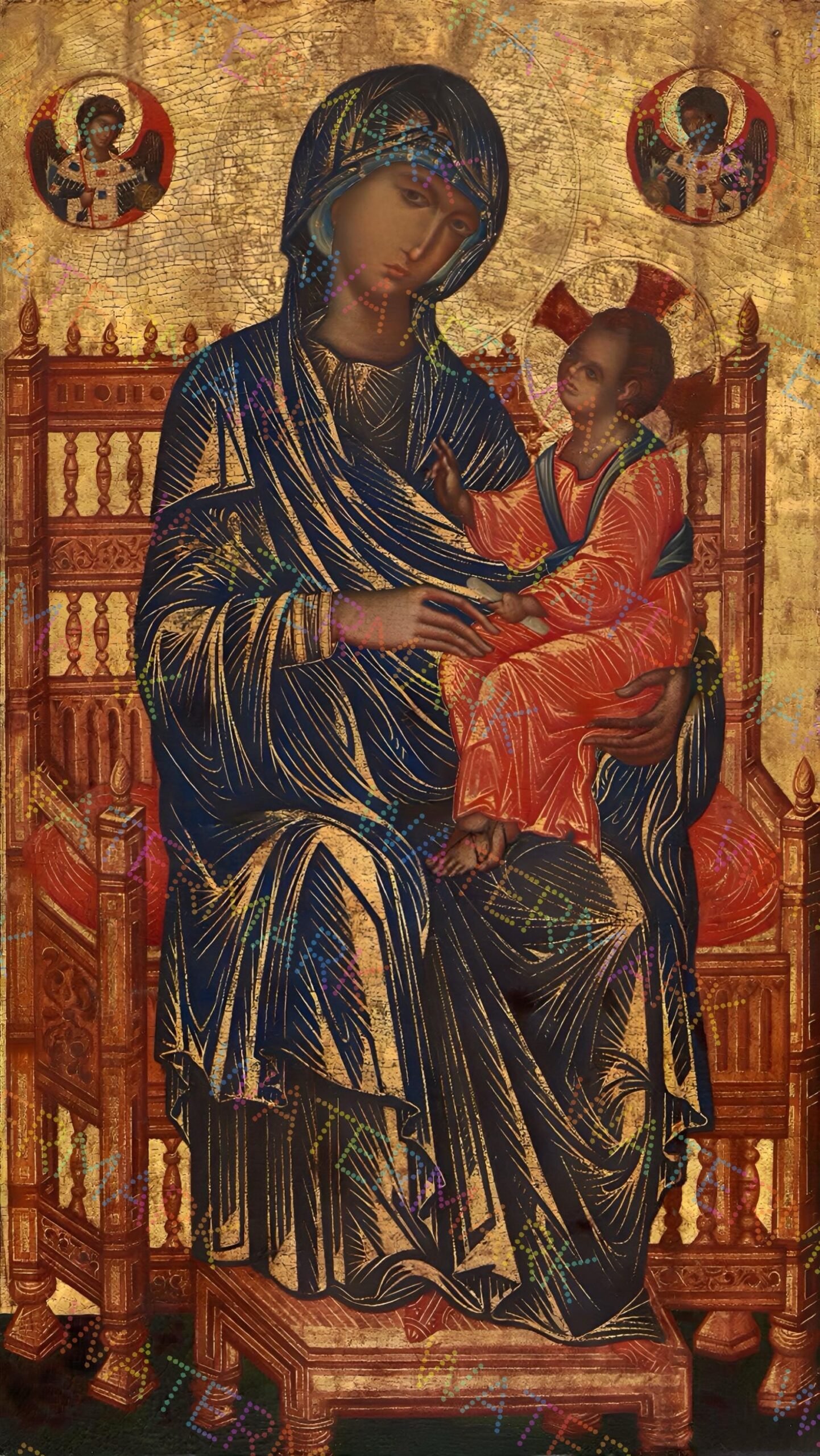 Antique Vintage Madonna and Child Byzantine Icon – 13th Century (Constantinople) Style – Medieval Christian Wall Art Canvas Print - Image 3