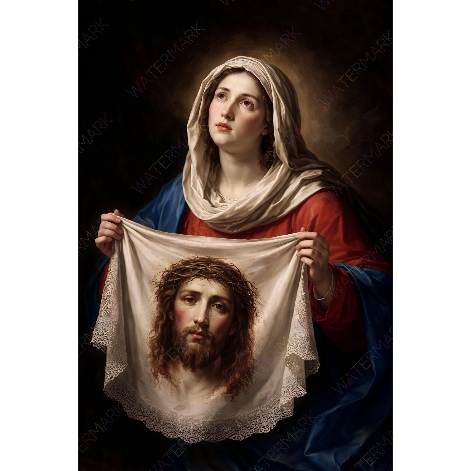 St. Veronica with the Holy Veil Canvas | Catholic Saint Wall Art | Veronica’s Veil Crucifixion Relic | Religious Home Decor
