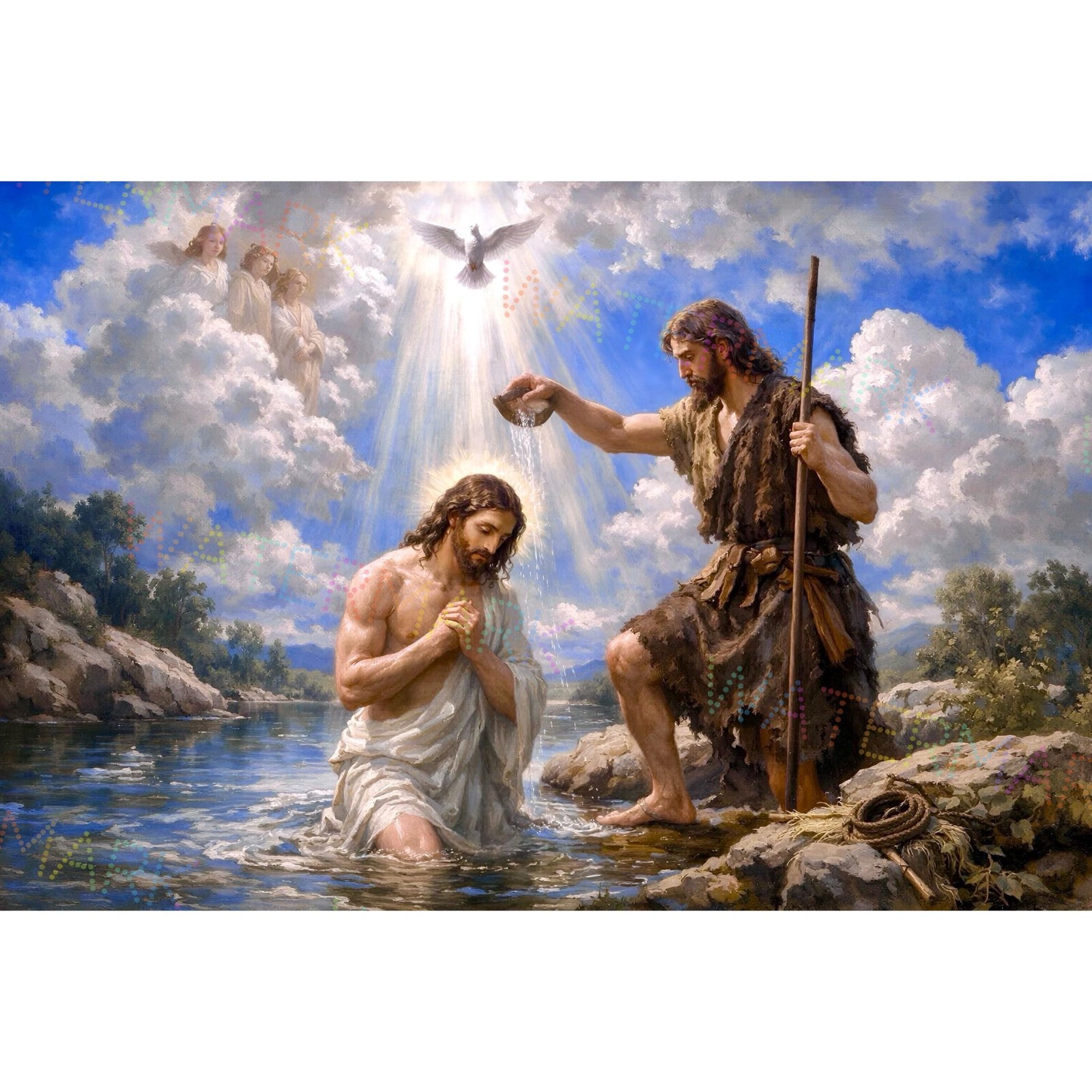 Baptism of Jesus Painting | Christ Savior Art on Canvas