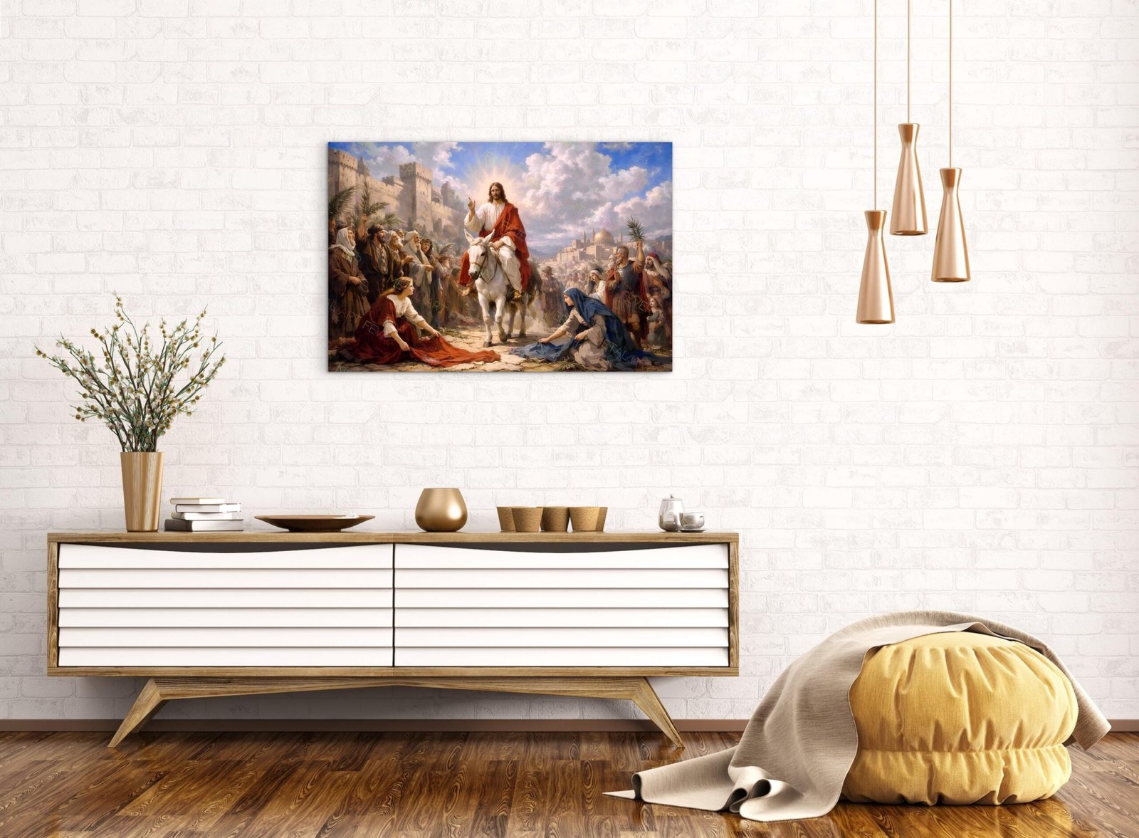 Triumphal Entry of Jesus Painting | Palm Sunday Christian Art on Canvas - Image 3