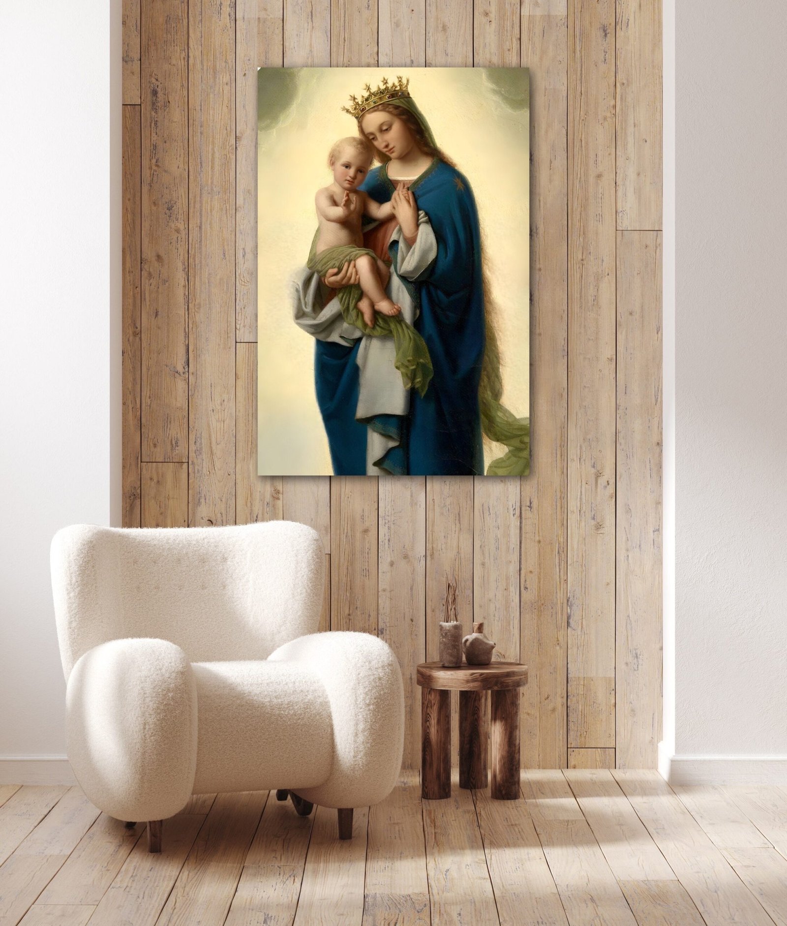 Virgin Mary and Jesus Canvas Art: Vintage Religious Painting - Image 2
