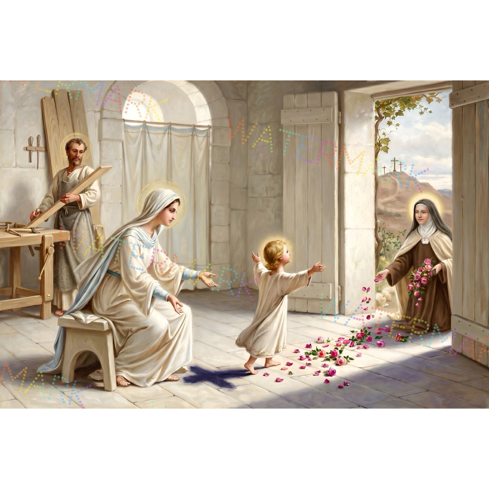 St. Theresa the Little Flower, Visiting the Holy Family, St. Joseph & Virgin Mary, Canvas Art