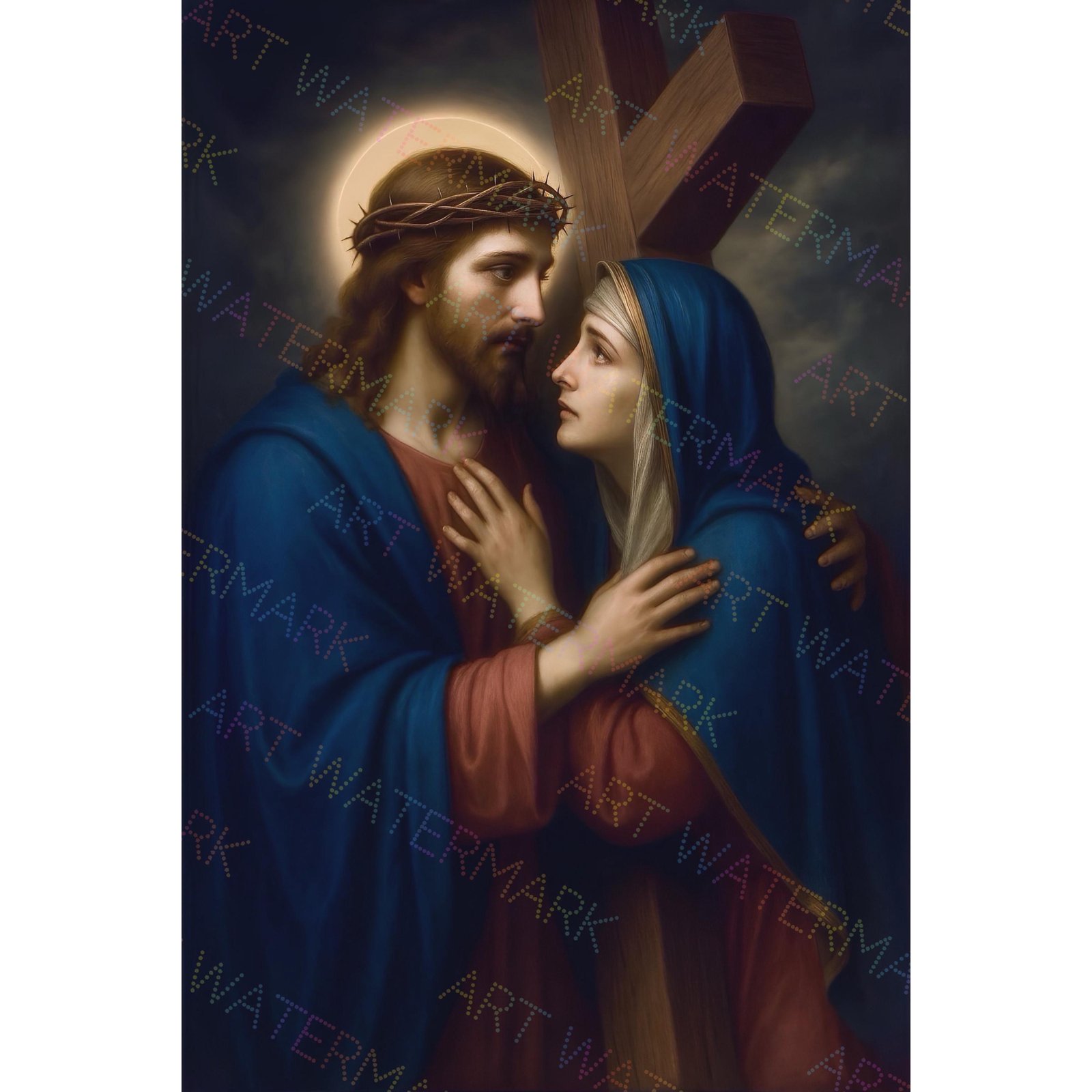 Jesus Meets Mother Canvas: Way of the Cross Catholic Art