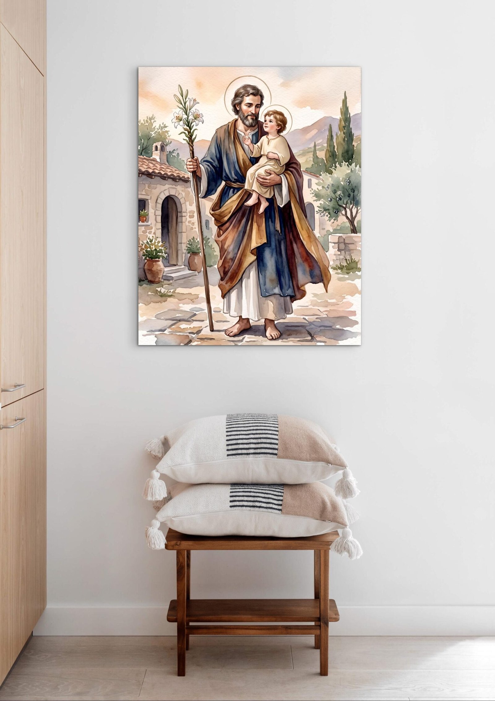 St Joseph Watercolor Print, Catholic Wall Art, Printable Saint Decor, Digital Download - Image 4