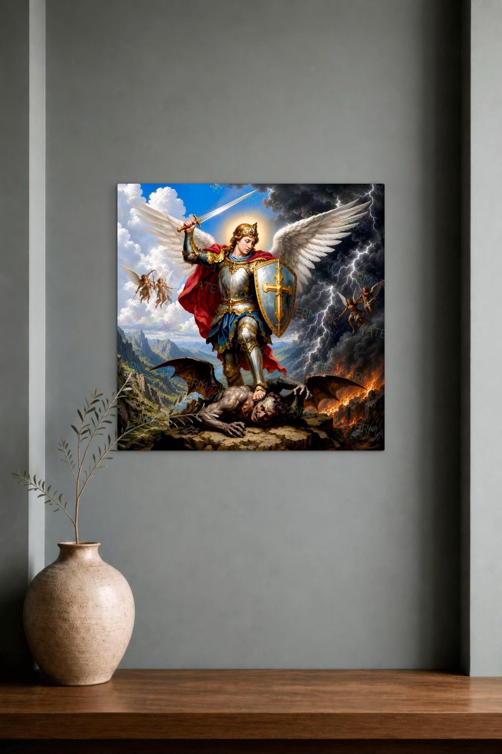 St Michael Defeating Satan Canvas | Catholic Archangel Wall Art - Image 3