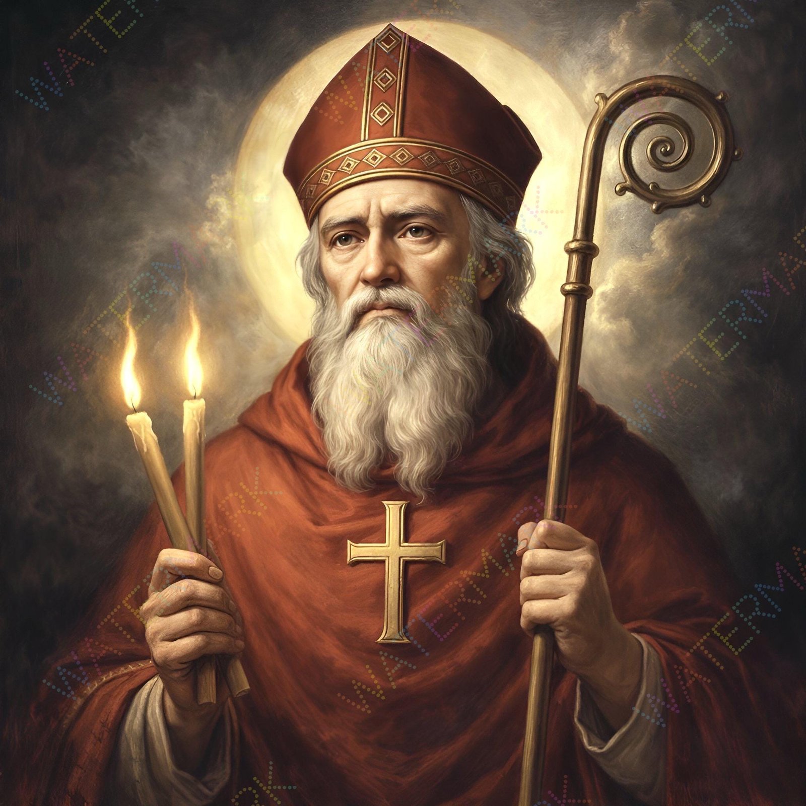 St. Blaise Canvas Art: Catholic Patron Saint Print