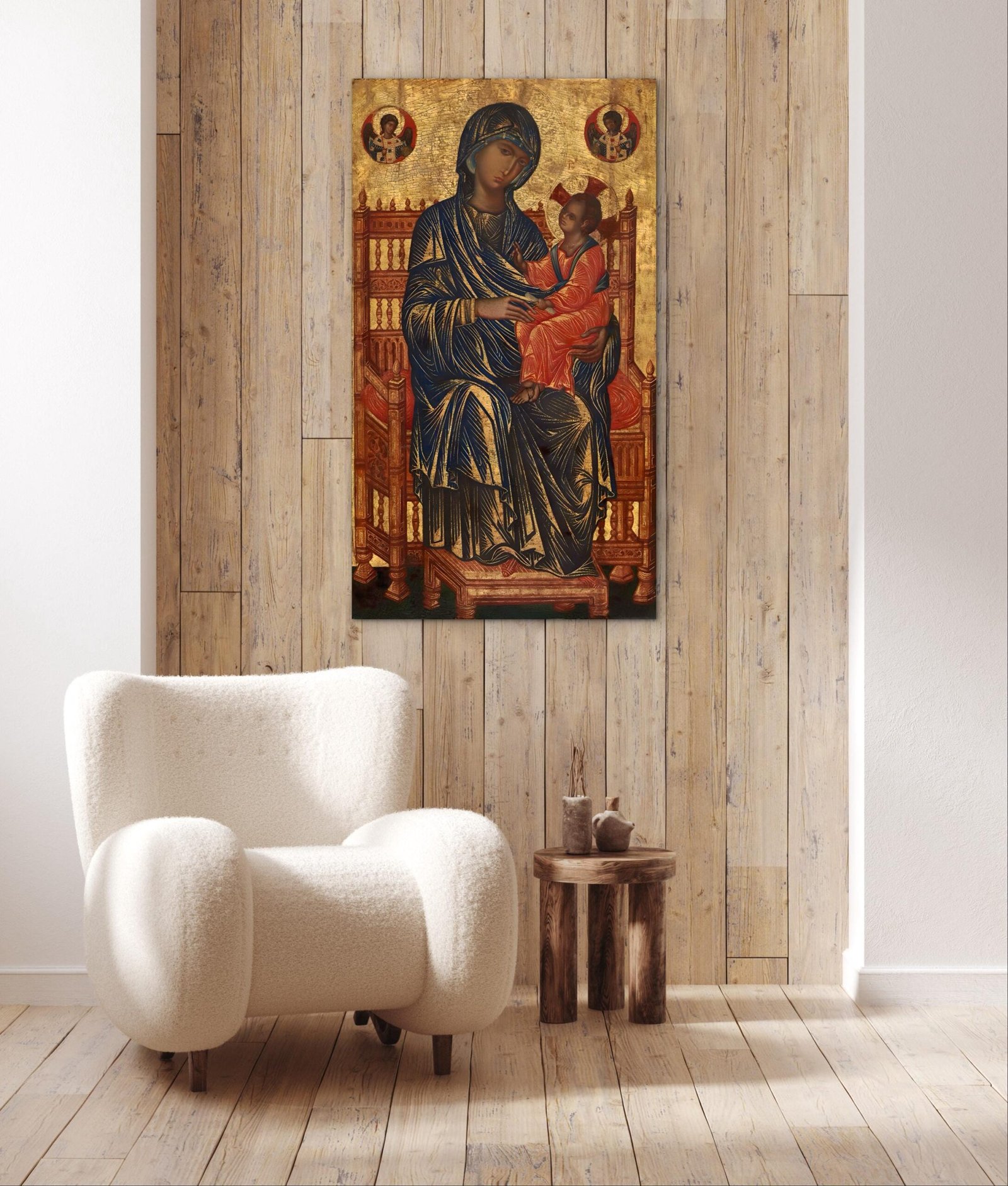 Antique Vintage Madonna and Child Byzantine Icon – 13th Century (Constantinople) Style – Medieval Christian Wall Art Canvas Print - Image 7