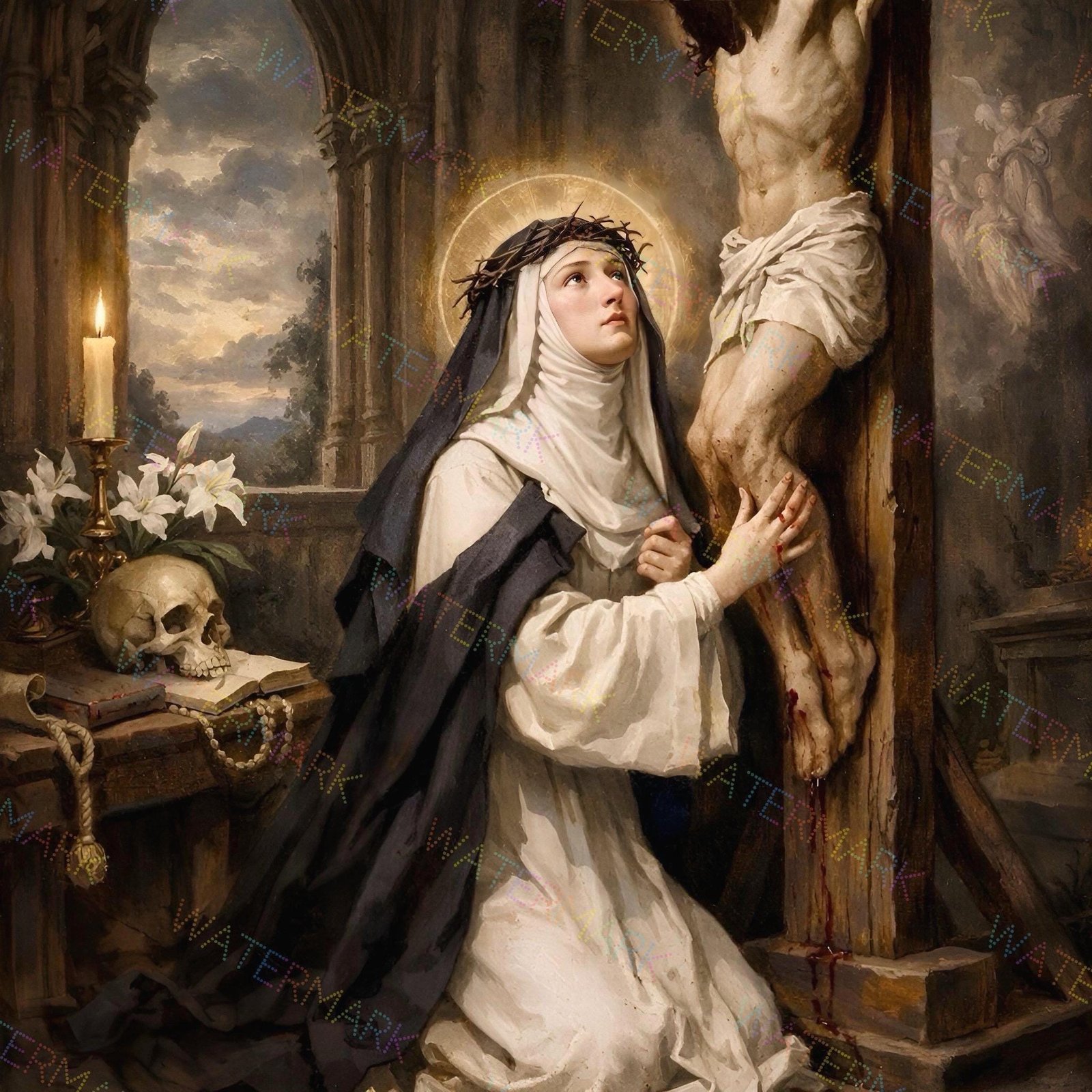 St. Catherine of Siena with Crown of Thorns Canvas Art Picture | Catholic Saint Pictures