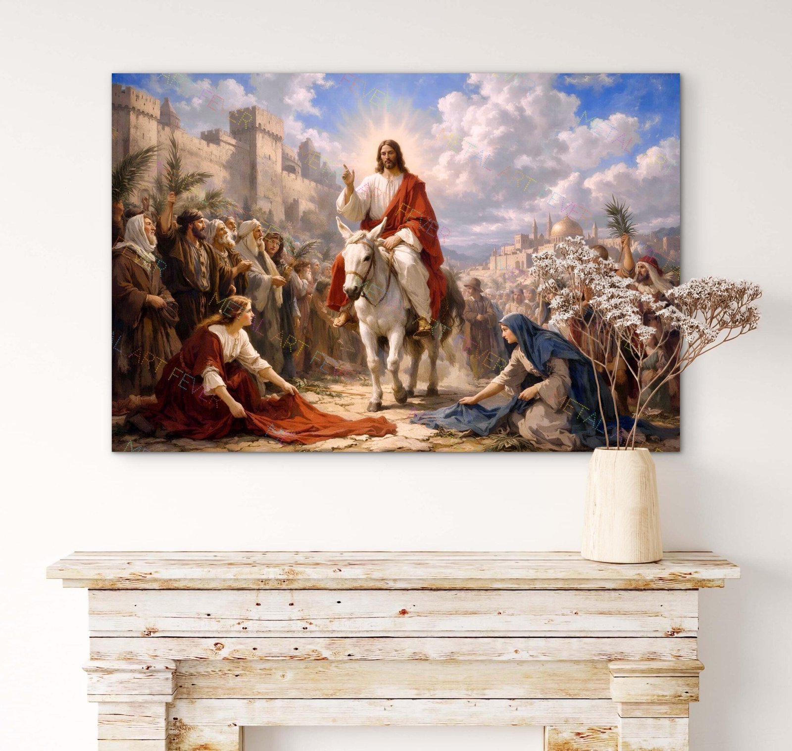 Triumphal Entry of Jesus Painting | Palm Sunday Christian Art on Canvas - Image 2
