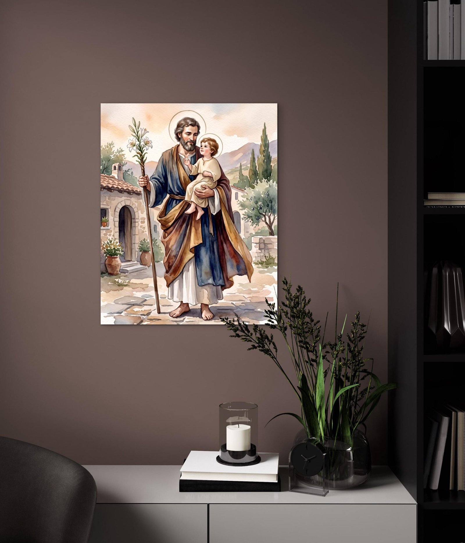 St Joseph Watercolor Print, Catholic Wall Art, Printable Saint Decor, Digital Download