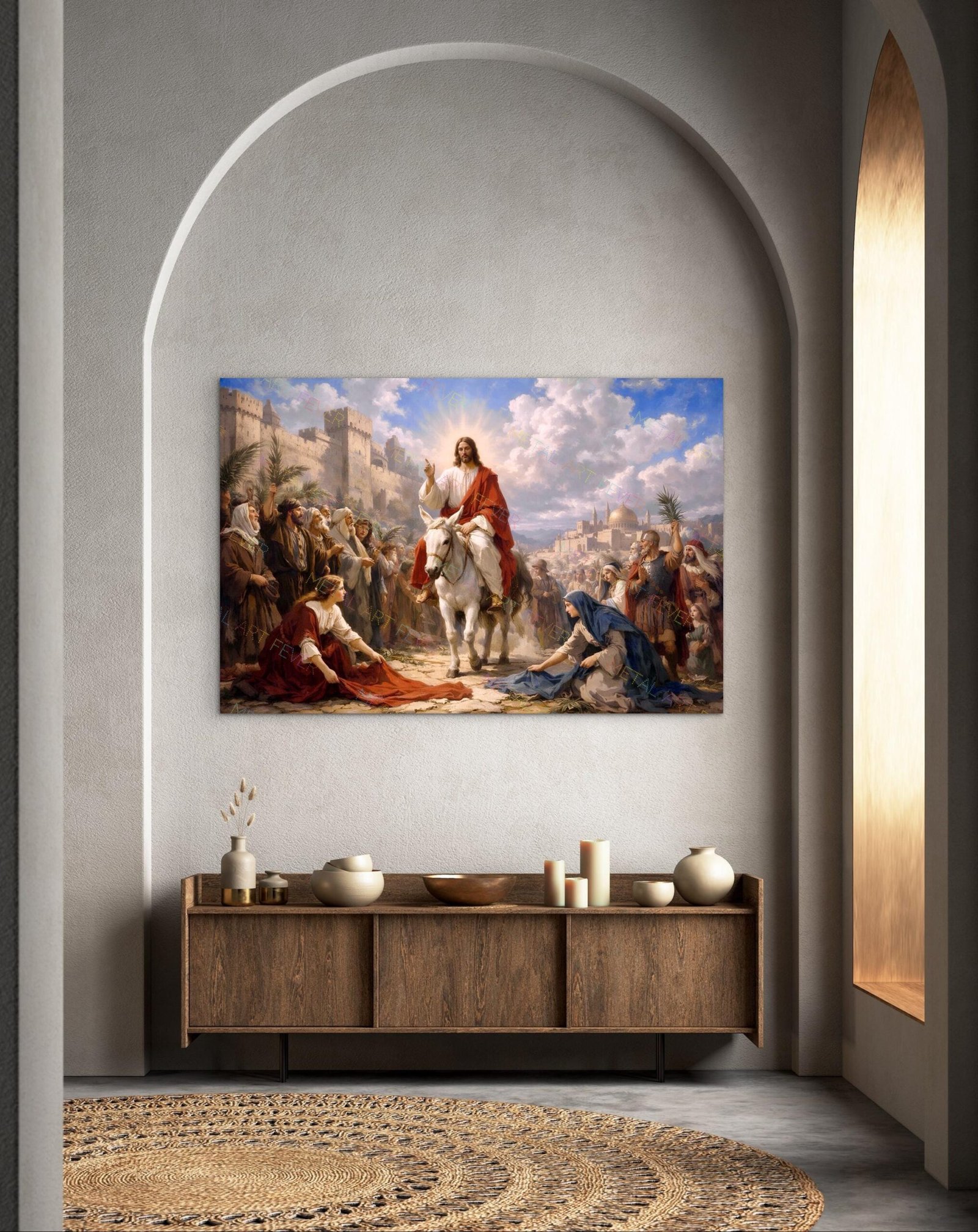 Triumphal Entry of Jesus Painting | Palm Sunday Christian Art on Canvas - Image 6