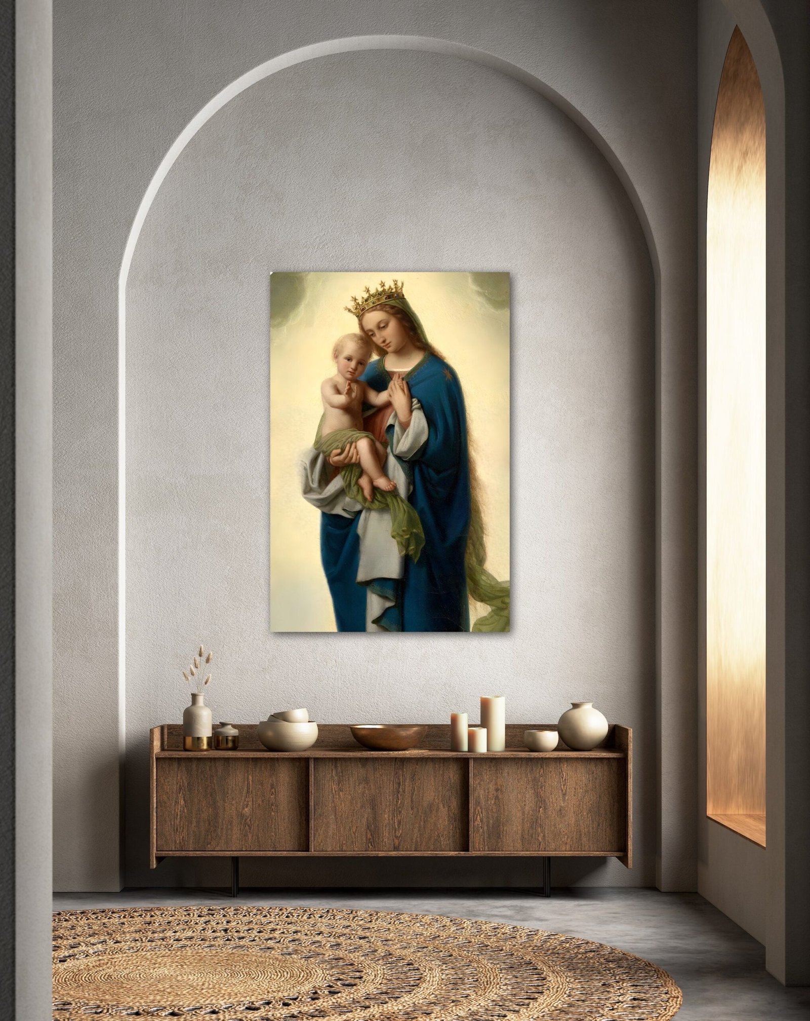Virgin Mary and Jesus Canvas Art: Vintage Religious Painting - Image 3