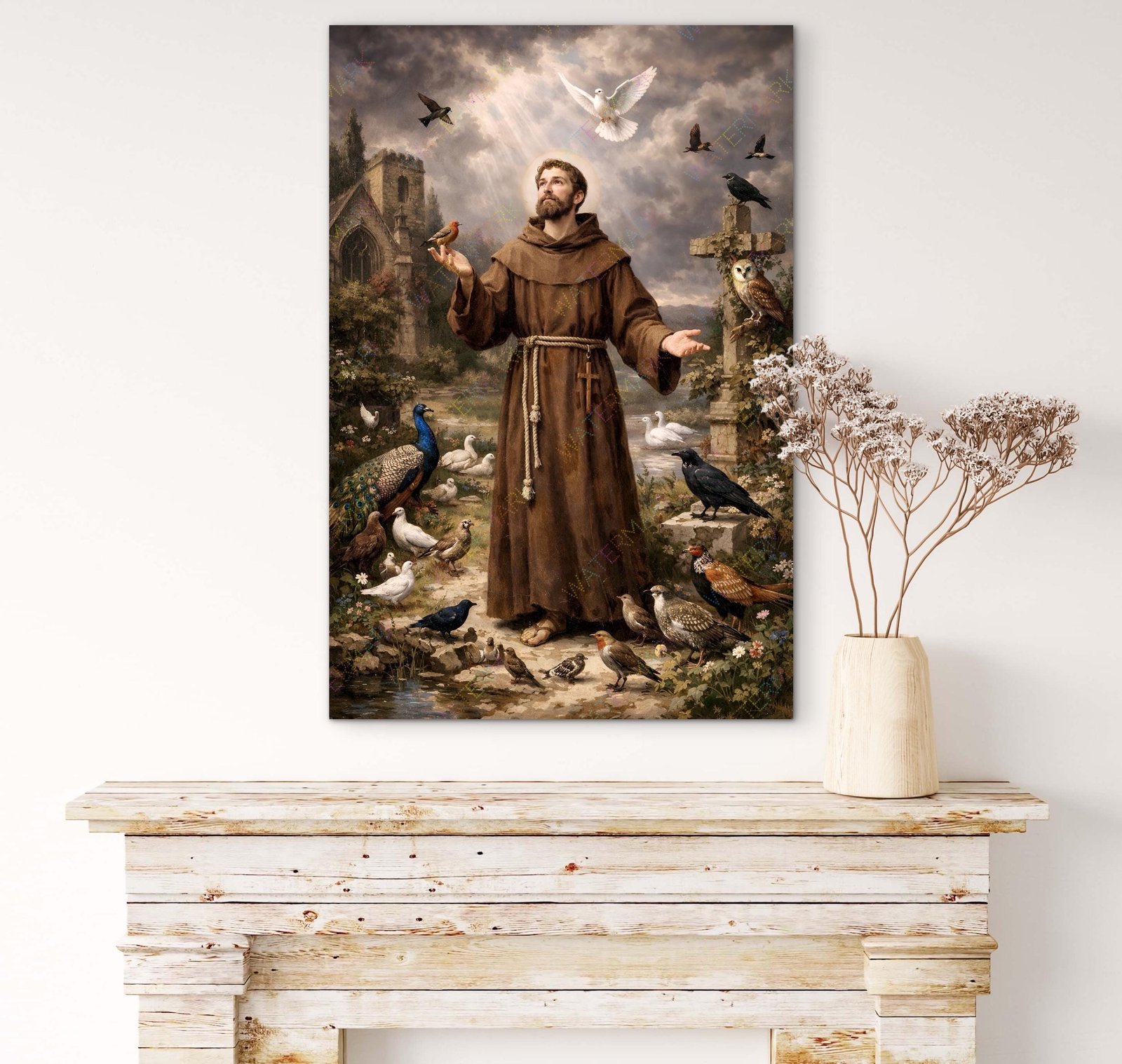 St Francis of Assisi & Birds Print – Catholic Saint Art – Digital Download