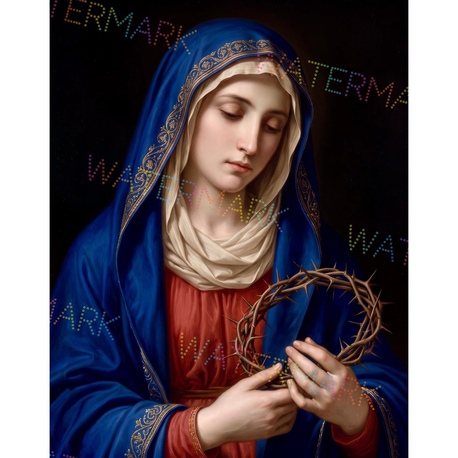 Our Lady of Sorrows Canvas Print: Virgin Mary with Crown of Thorns