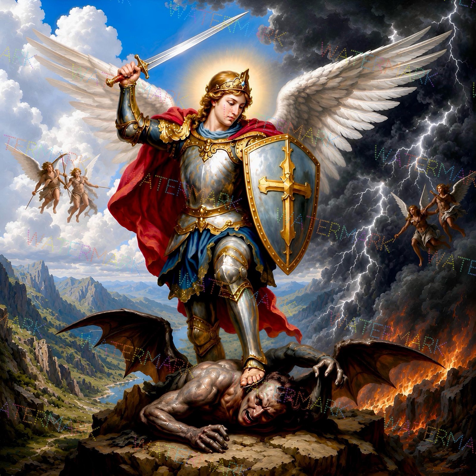 St Michael Defeating Satan Canvas | Catholic Archangel Wall Art