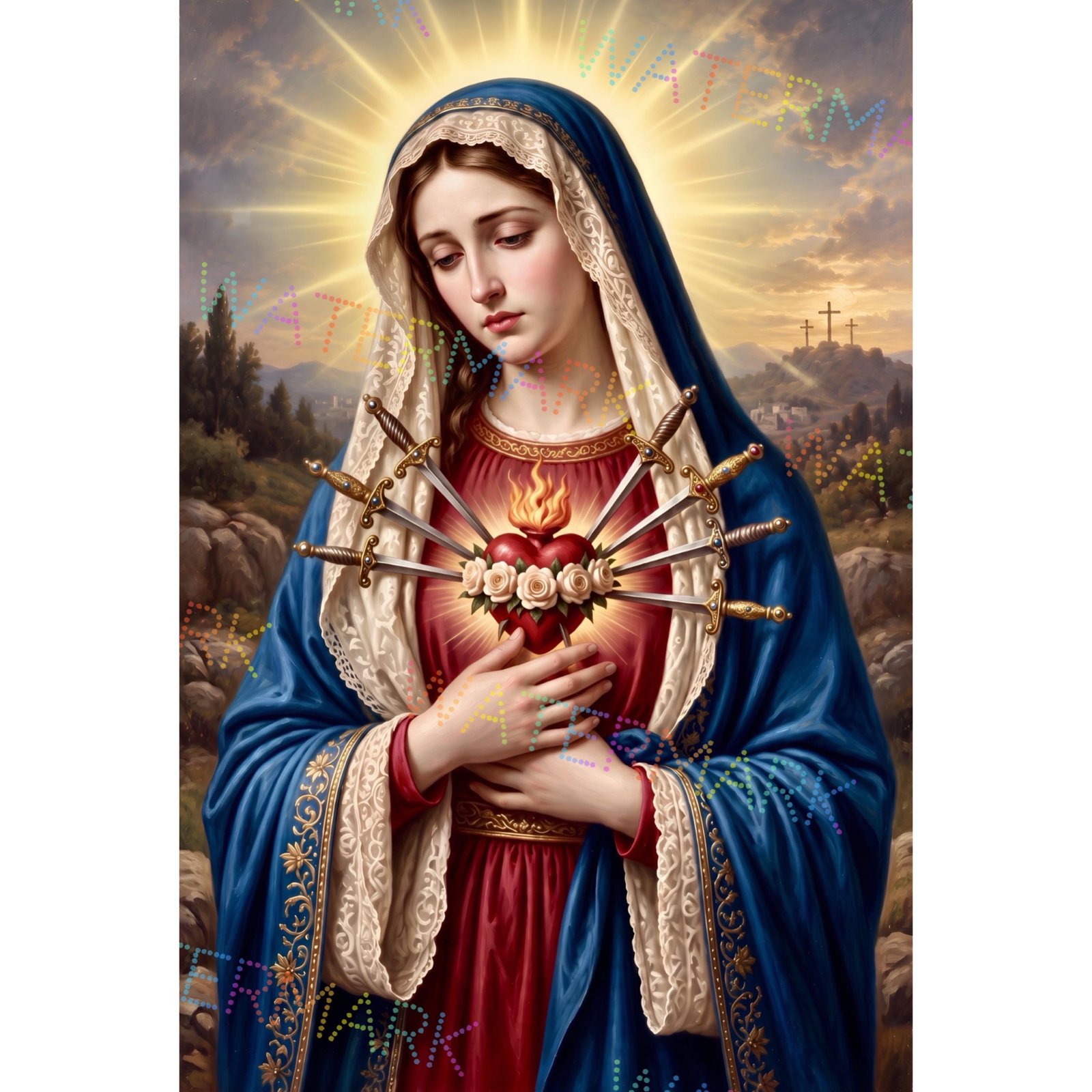 Our Lady of Sorrows Canvas | Seven Sorrows of Mary | Mater Dolorosa Catholic Art
