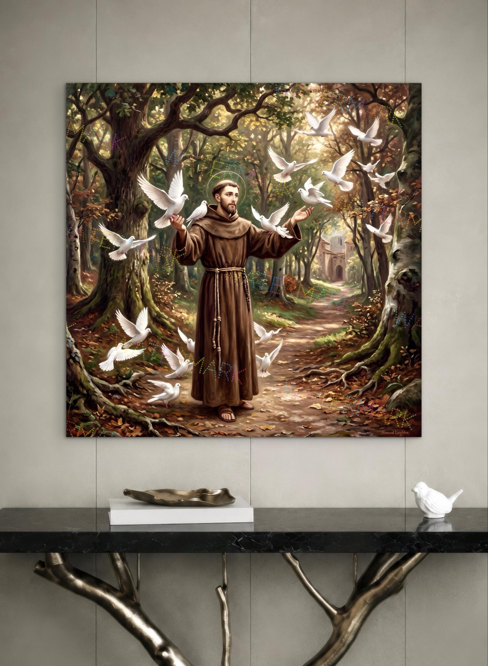 St. Francis of Assisi with Birds Canvas | Woodland Catholic Wall Art - Image 2