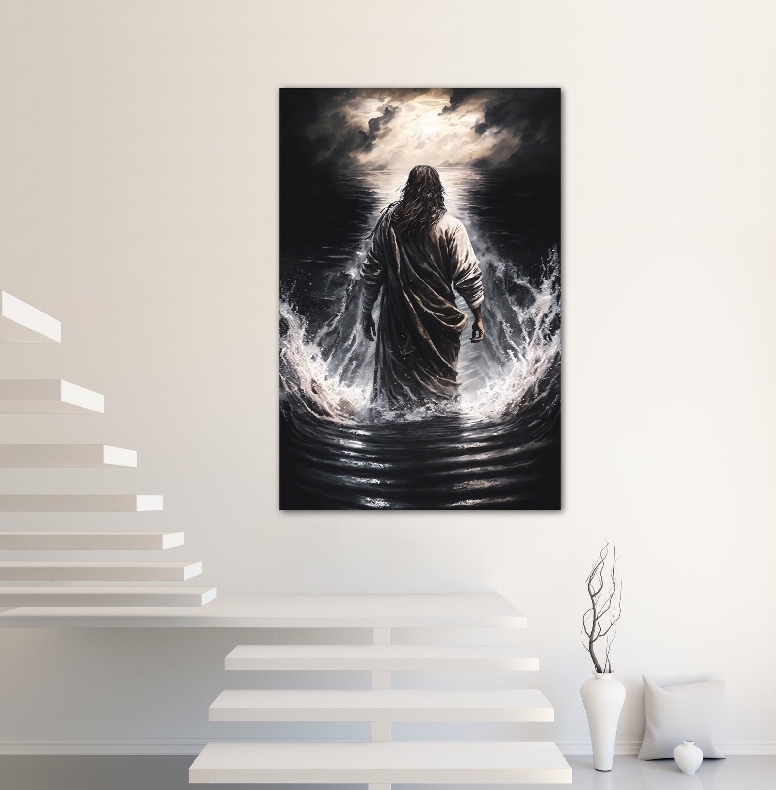 Jesus Walks on Water Painting, Jesus Christ Lord & Savior Wall Canvas, Church Art Decor