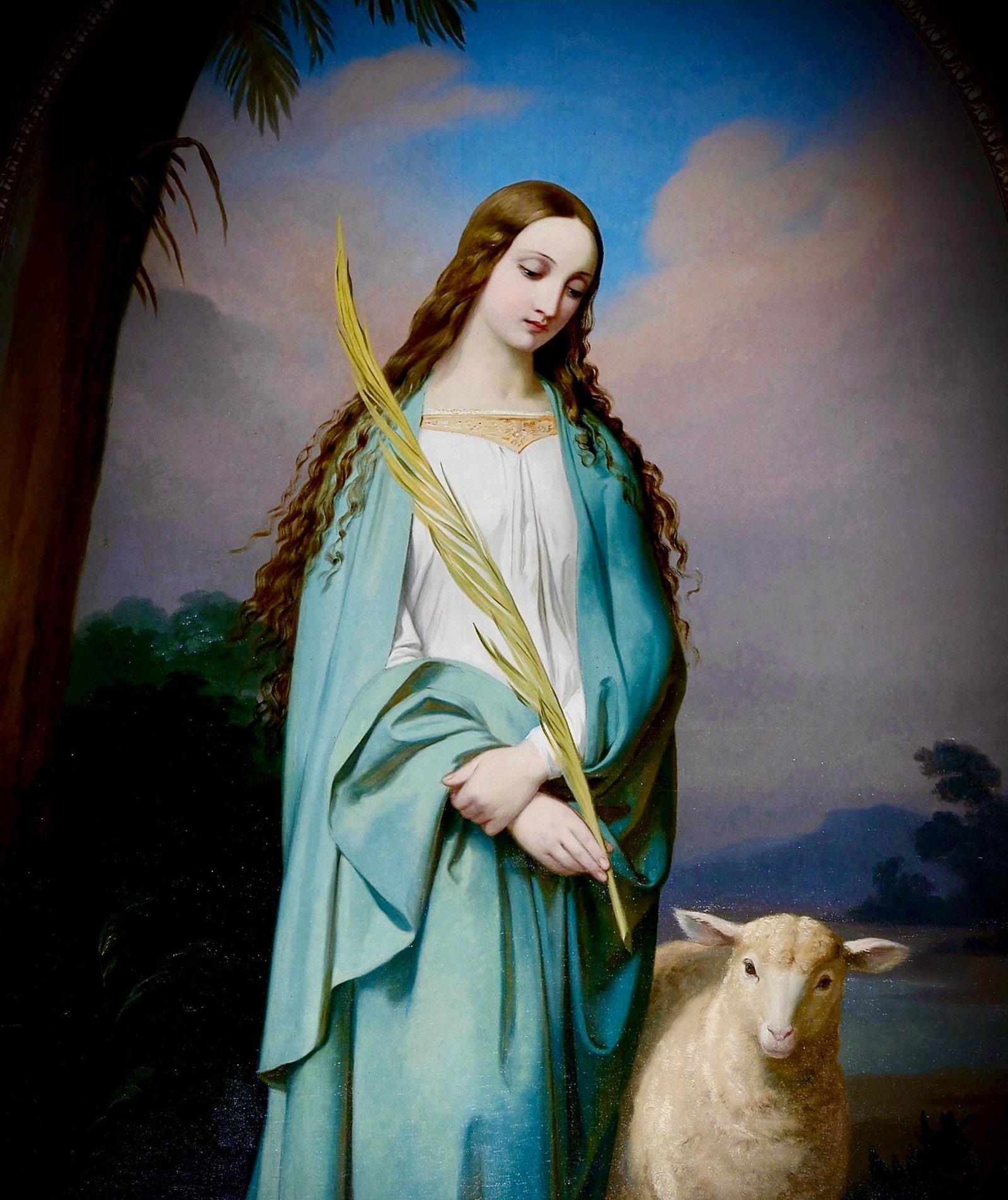 Saint Agnes with Lamb, Catholic Artwork , Saint Art Canvas , Religious Pictures Decor, Baptism Gift